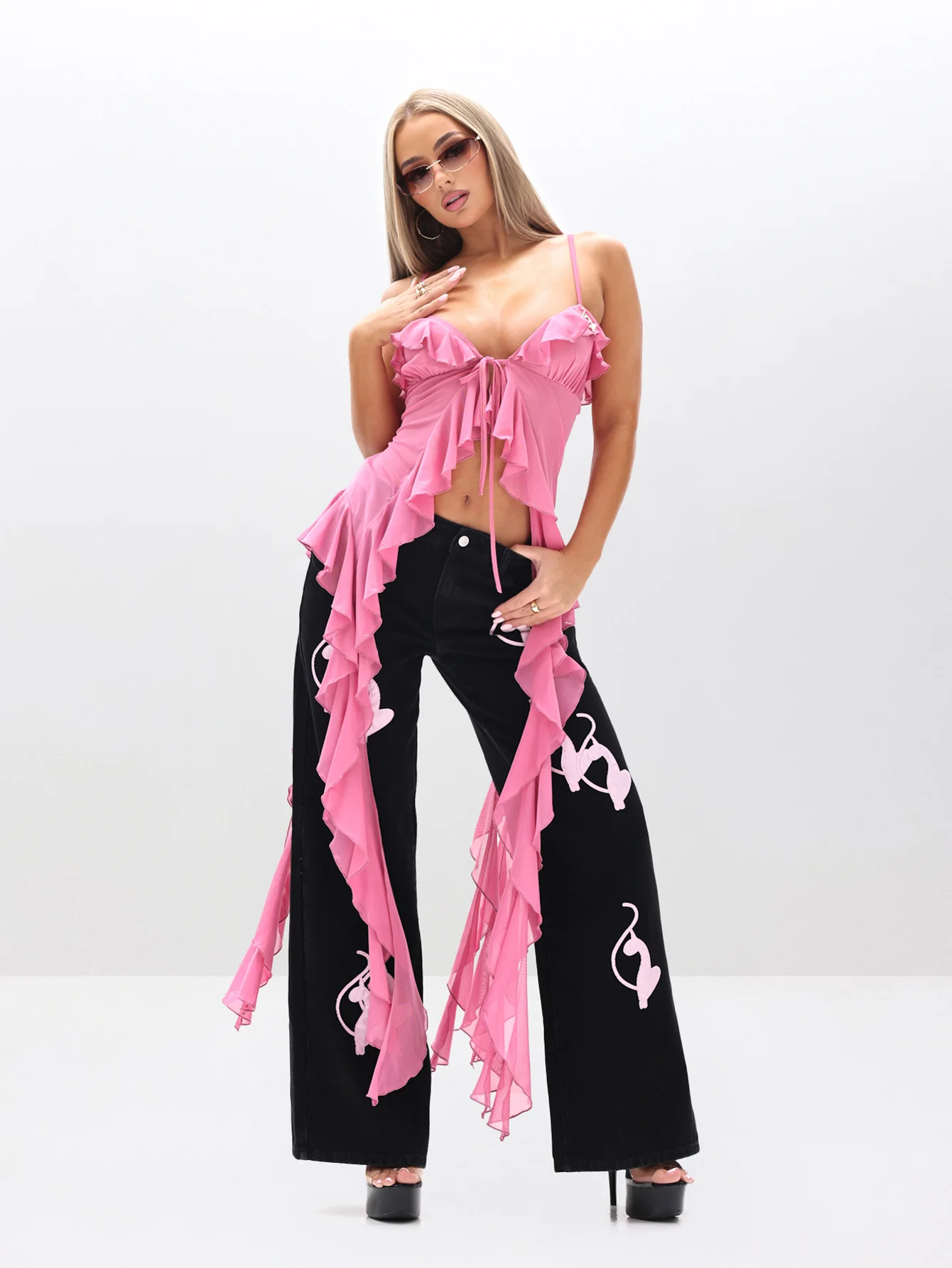 Cami Mesh Waterfall Ruffle Top - Image 2