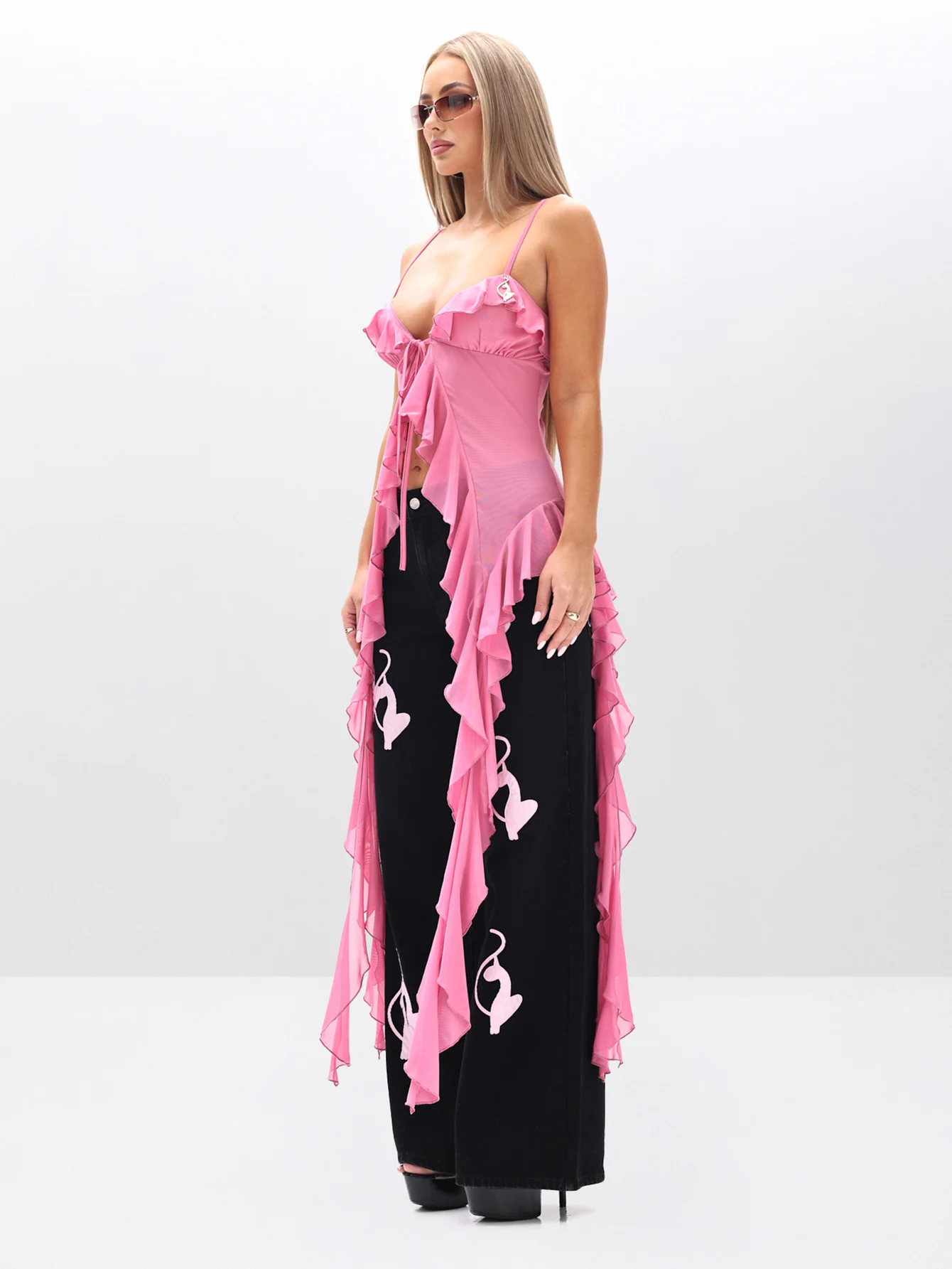 Cami Mesh Waterfall Ruffle Top - Image 3