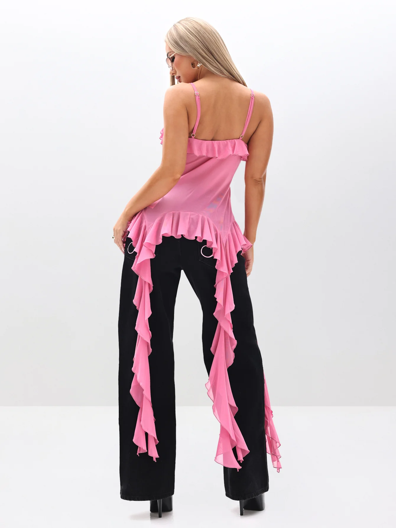 Cami Mesh Waterfall Ruffle Top - Image 4