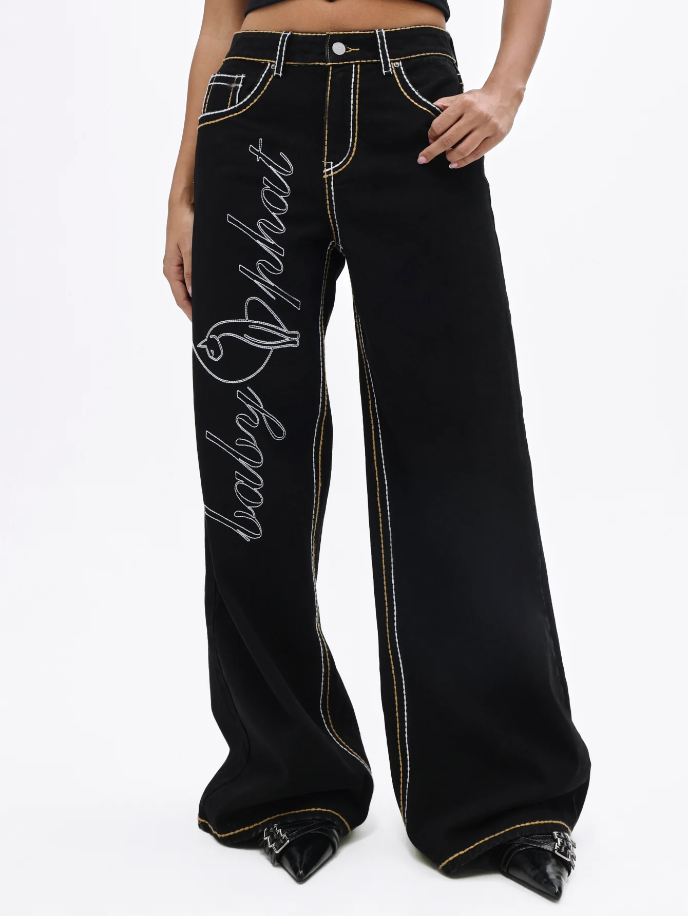 Contrast Logo Baggy Jean