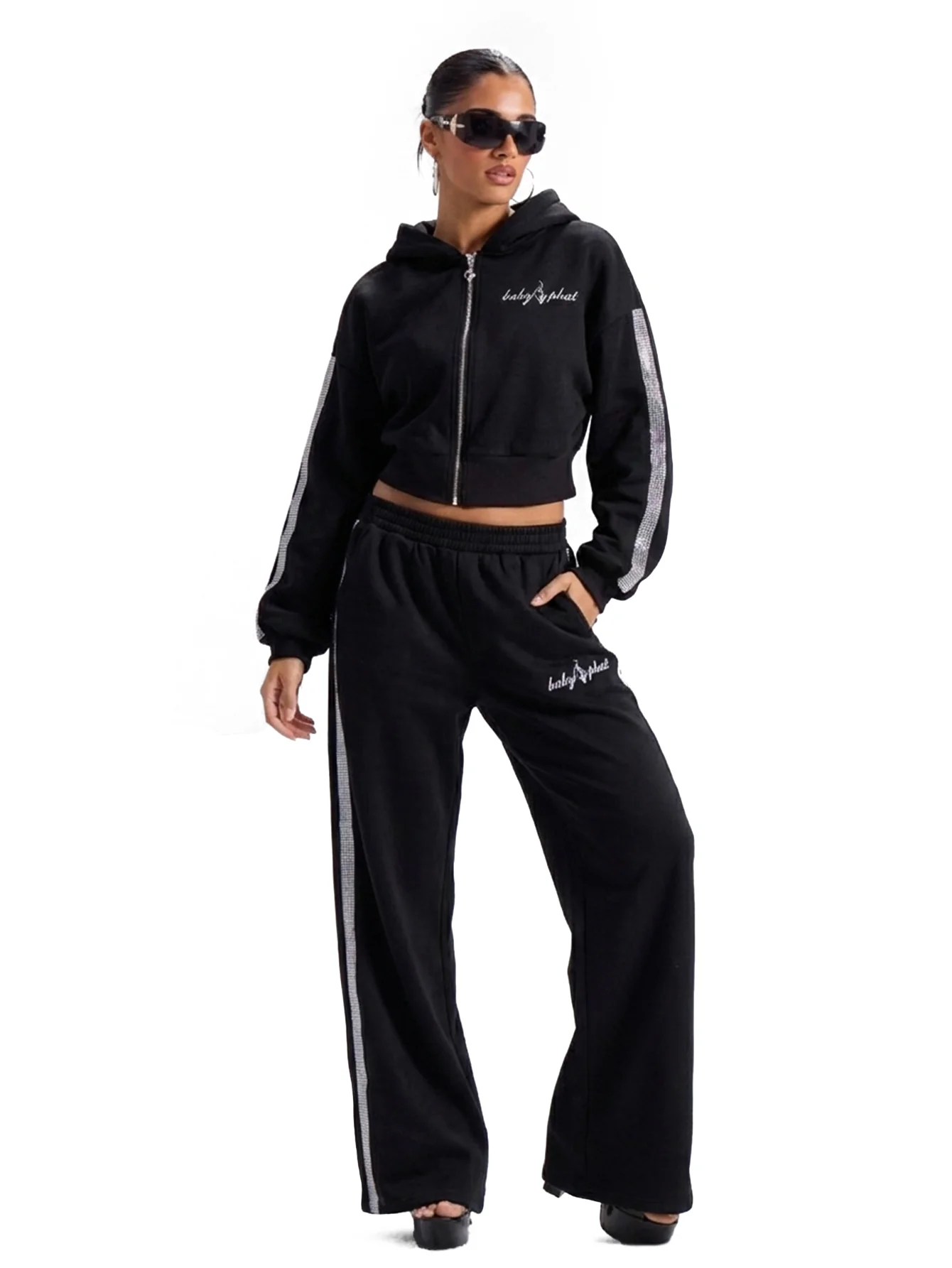 Cropped Hoodie With Rhinestone Trim - Image 4
