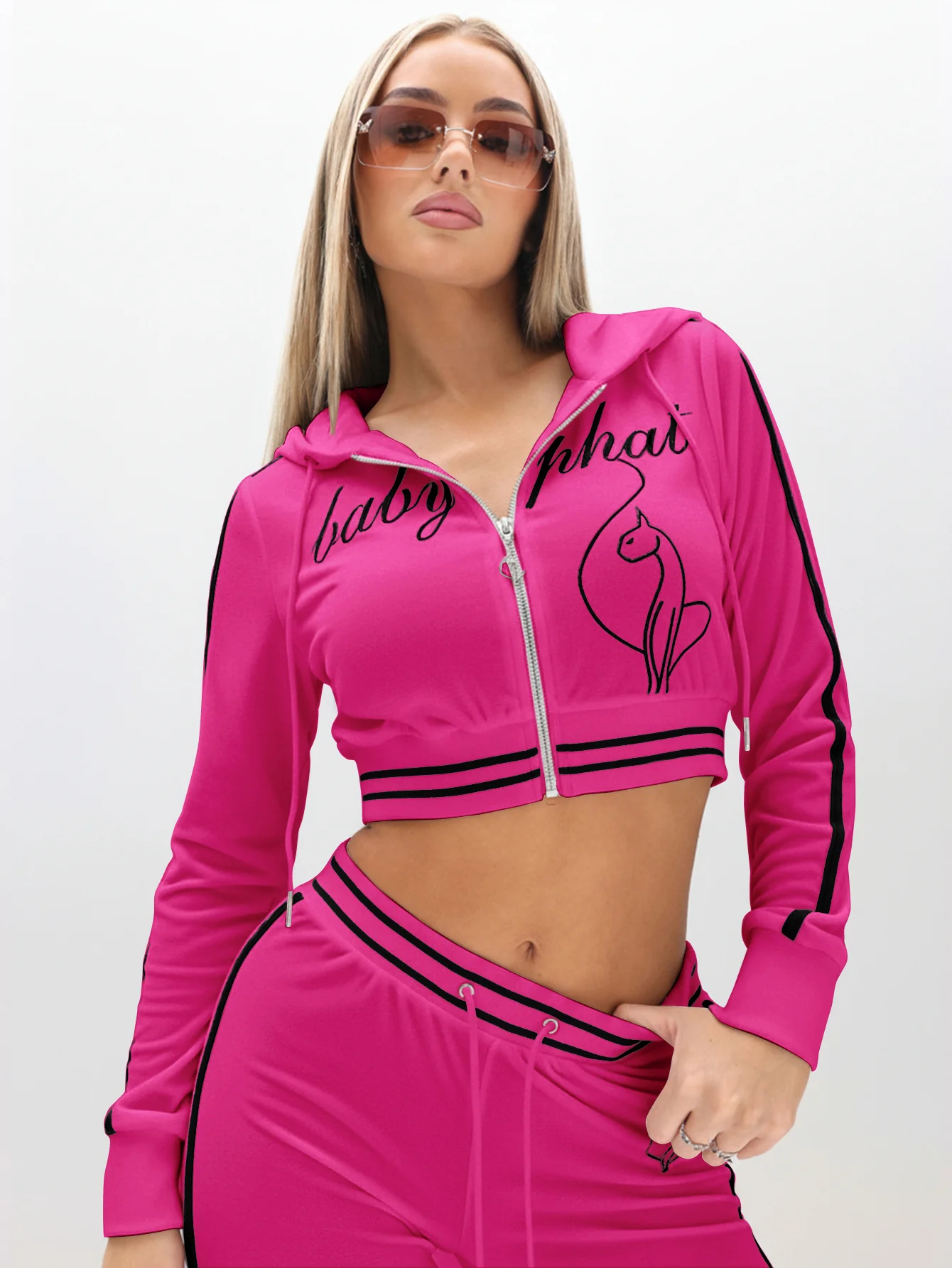 Cropped Velour Zip Up Sweatshirt