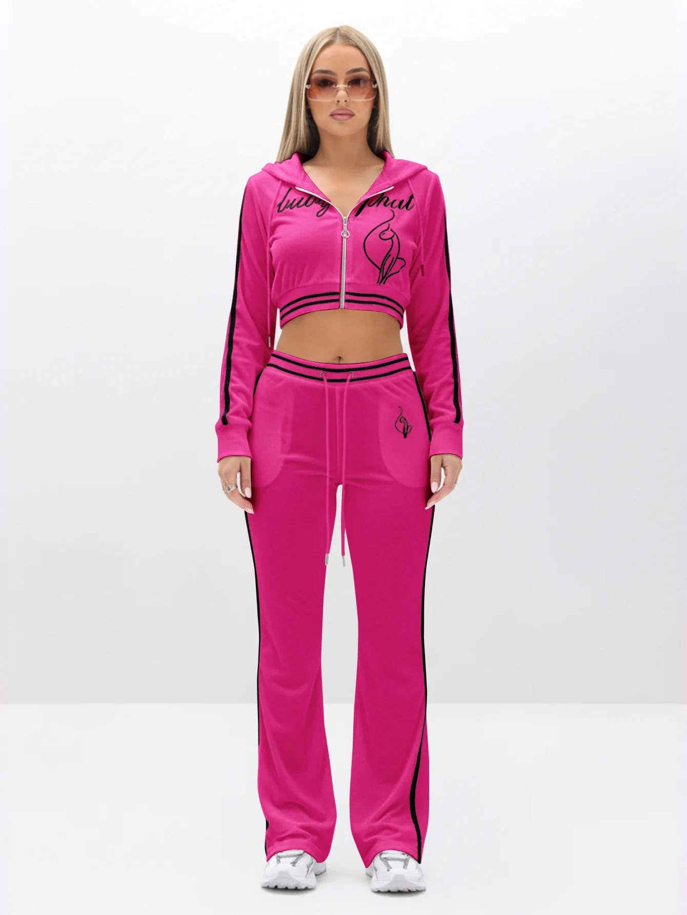 Cropped Velour Zip Up Sweatshirt - Image 3