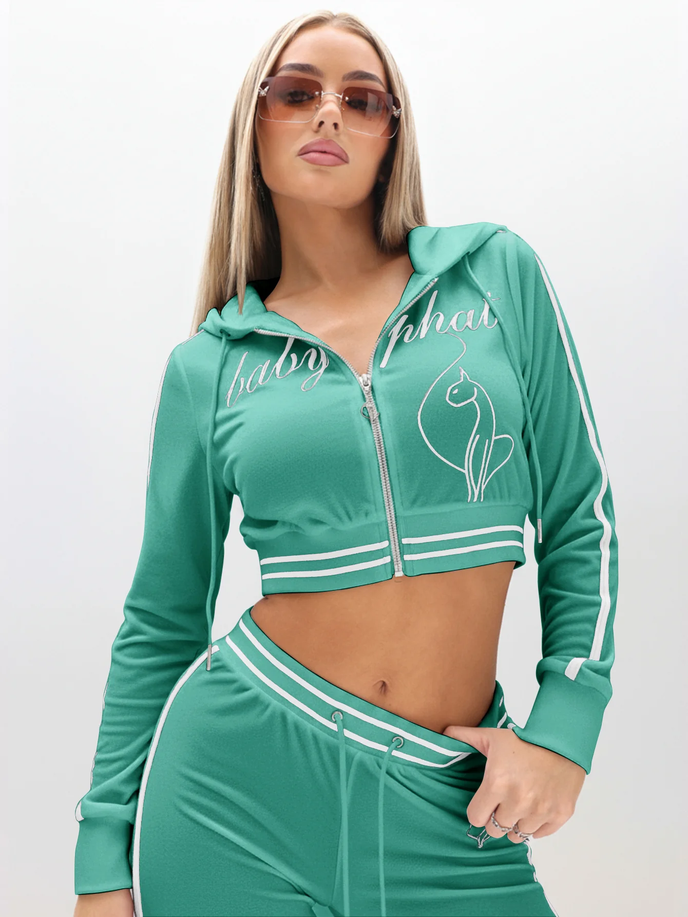 Cropped Velour Zip Up Sweatshirt