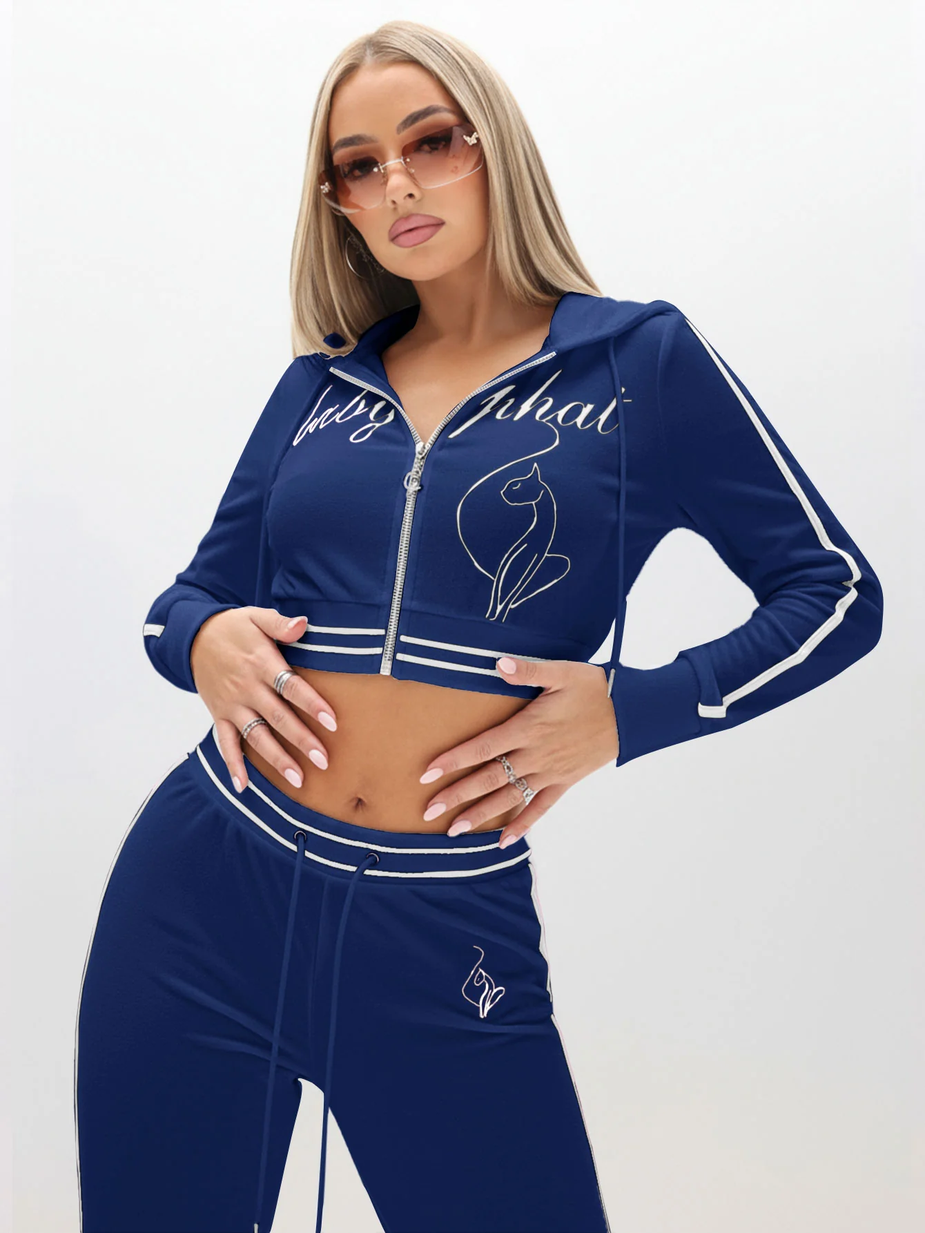 Cropped Velour Zip Up Sweatshirt - Image 2