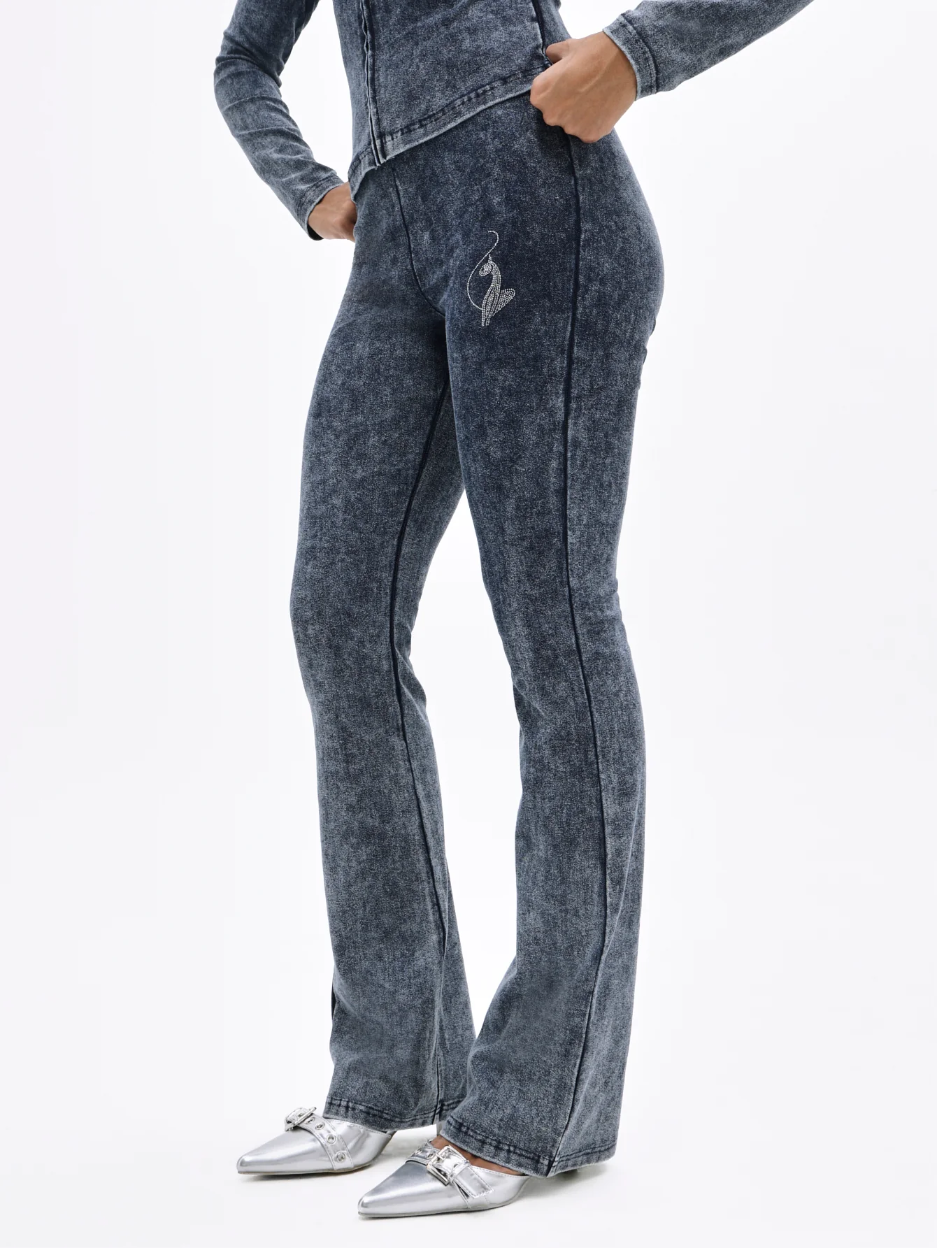Denim Wash Jersey Flare Leggings - Image 3