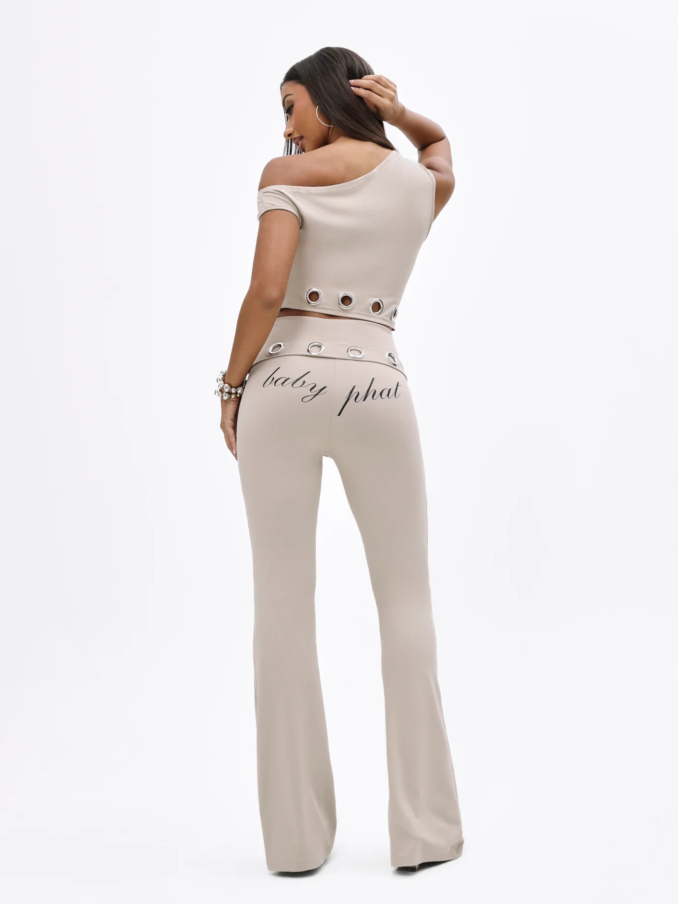 Fold Over Flare Leggings With Eyelets - Image 2