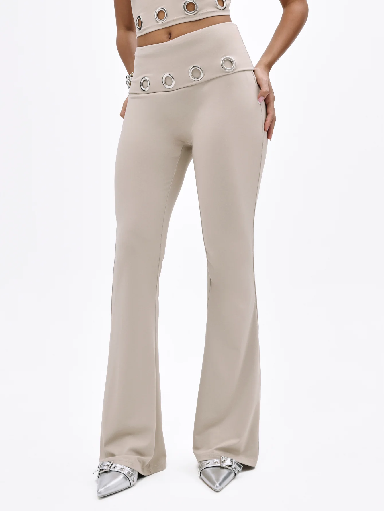 Fold Over Flare Leggings With Eyelets - Image 4
