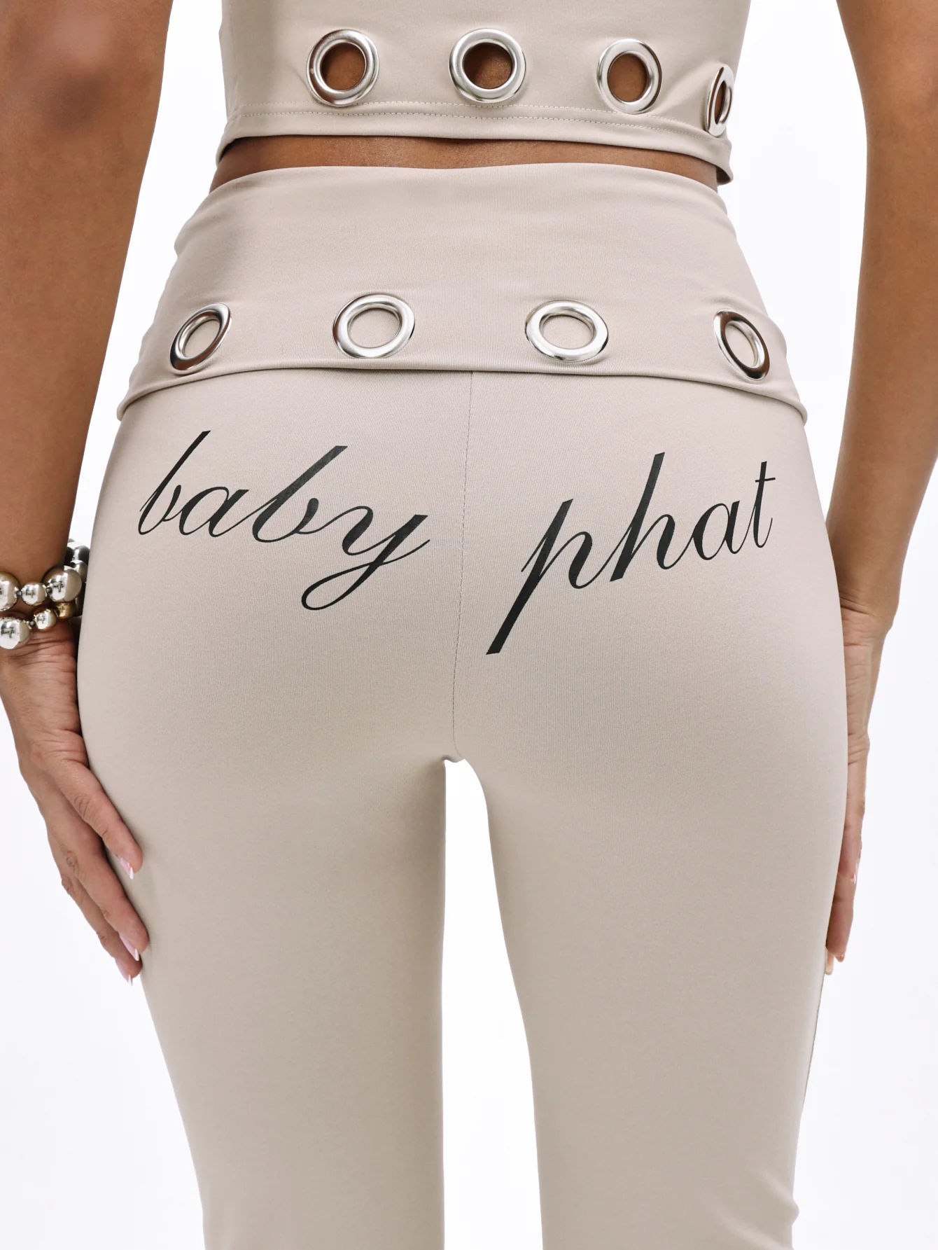 Fold Over Flare Leggings With Eyelets - Image 6