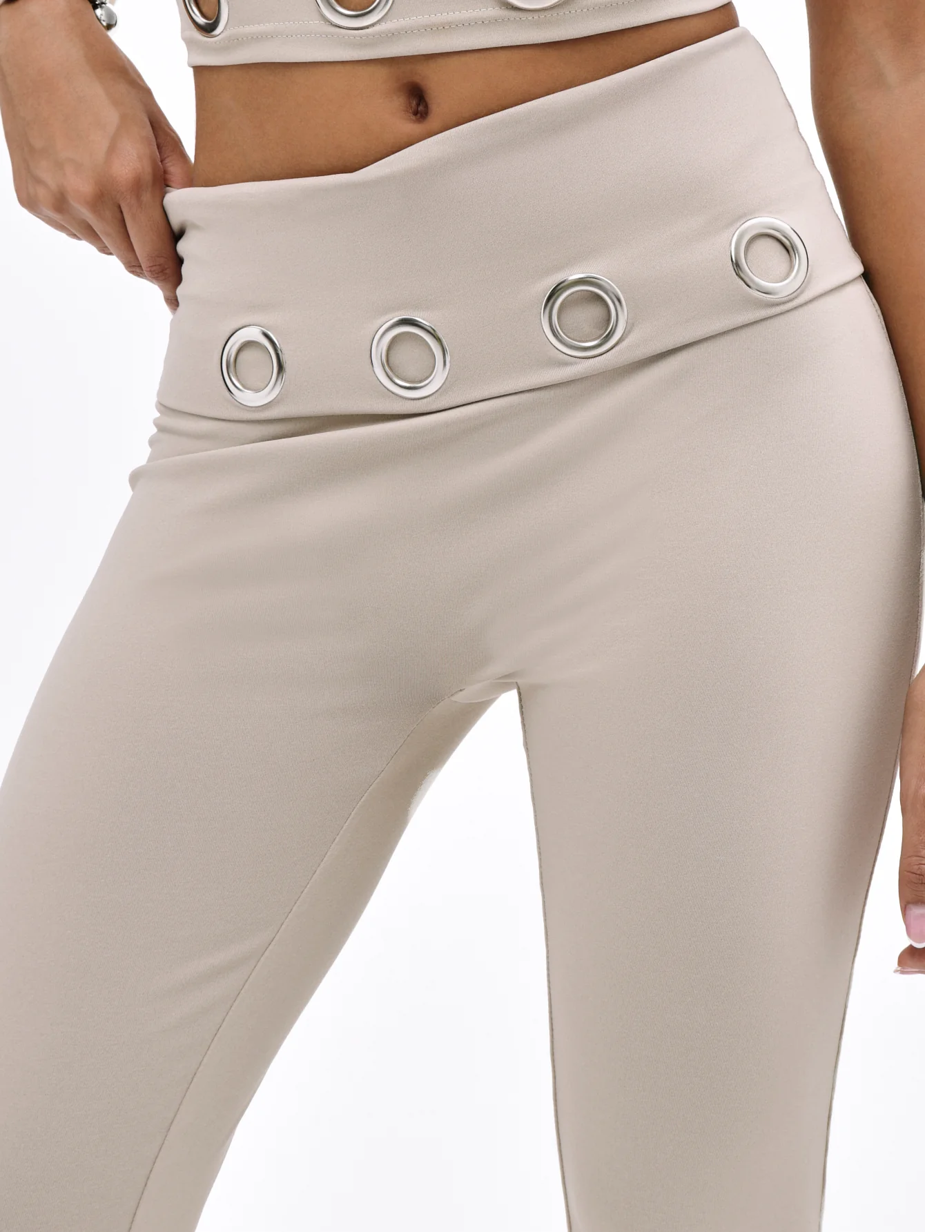 Fold Over Flare Leggings With Eyelets - Image 7
