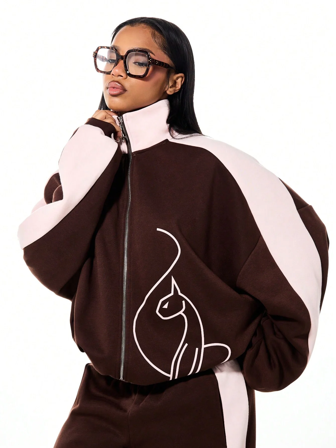 Funnel Neck Color Block Zip Up Sweatshirt - Image 3
