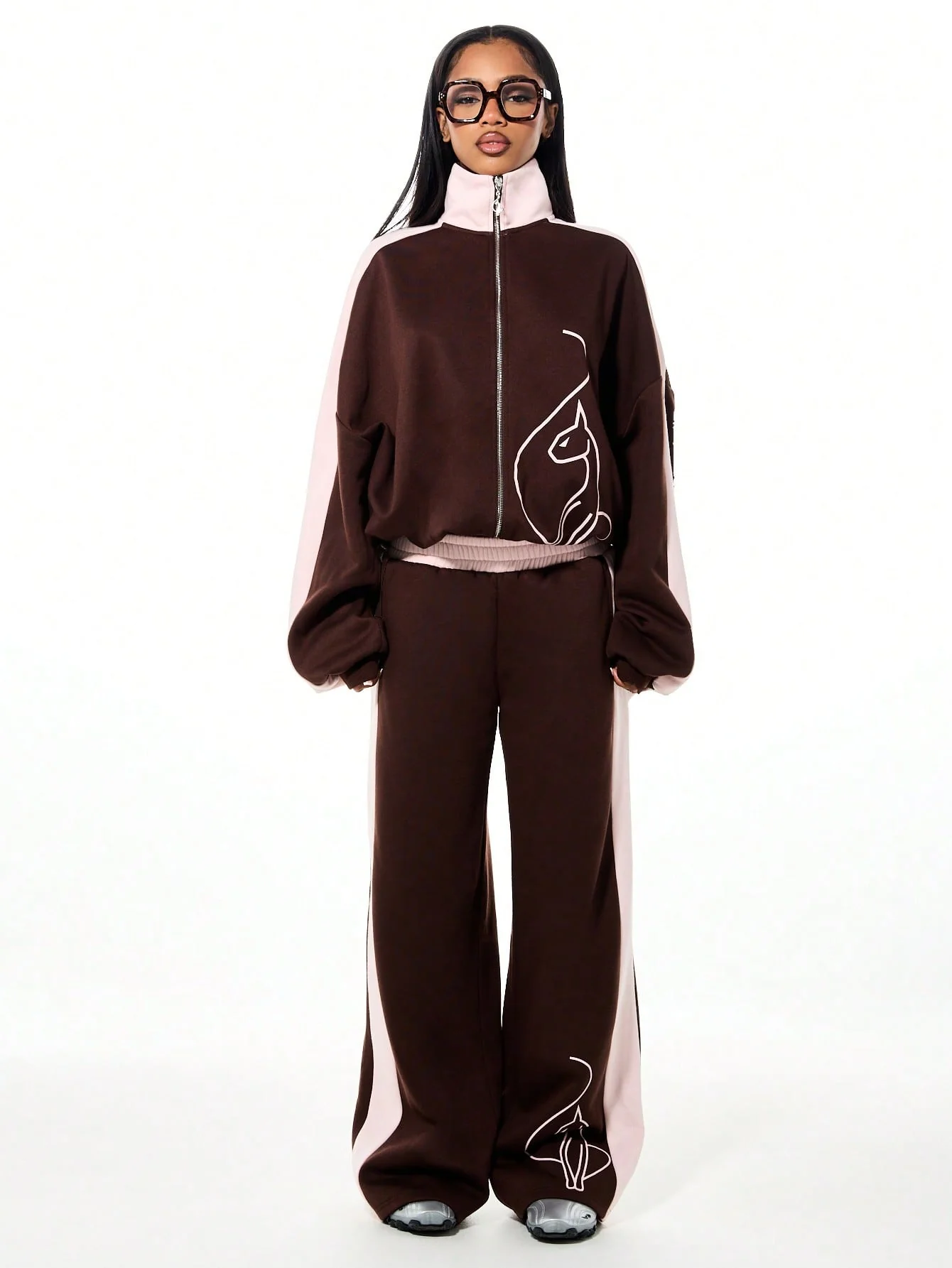 Funnel Neck Color Block Zip Up Sweatshirt - Image 5