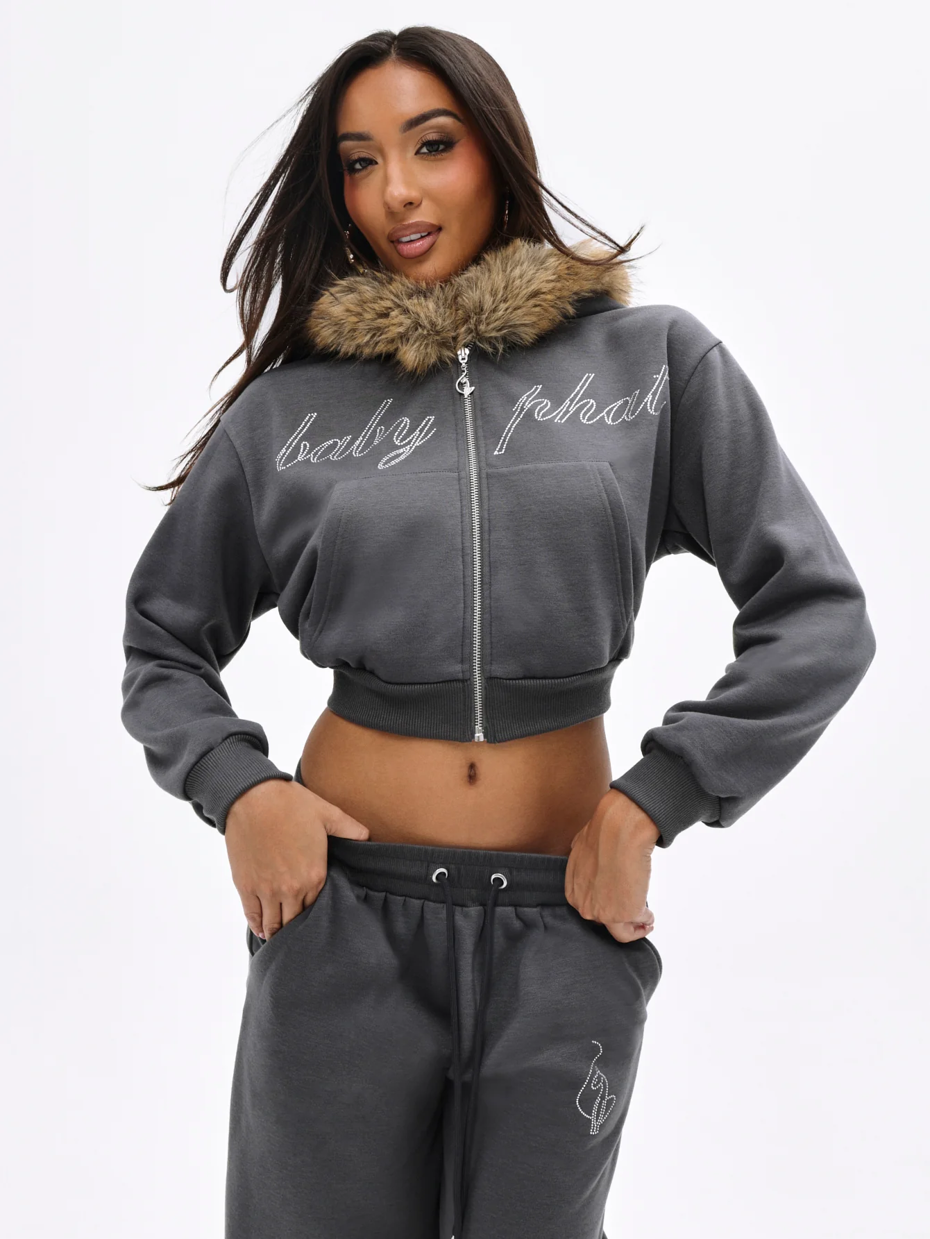 Fur Trim Zip Up Hoodie - Image 3