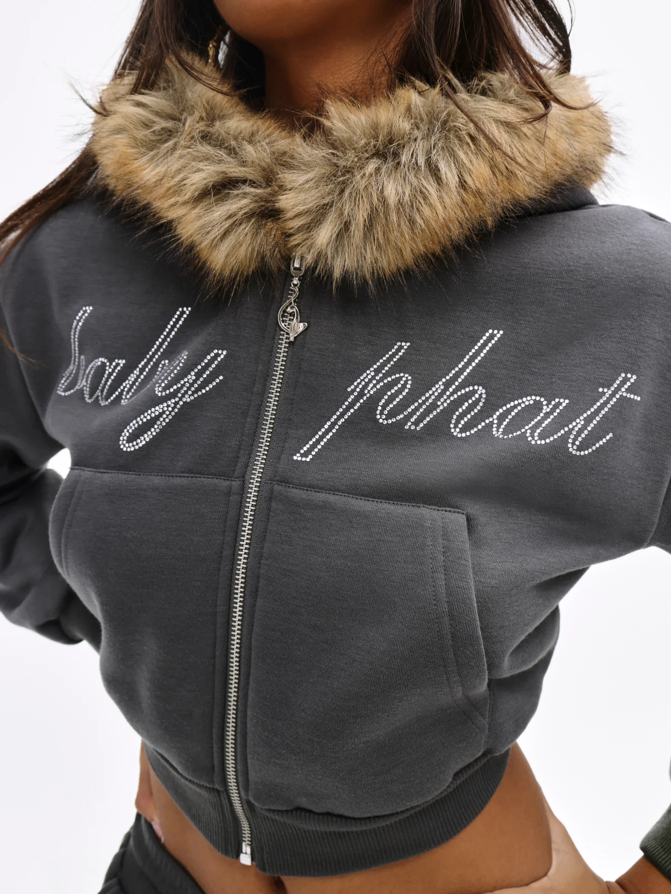 Fur Trim Zip Up Hoodie - Image 5