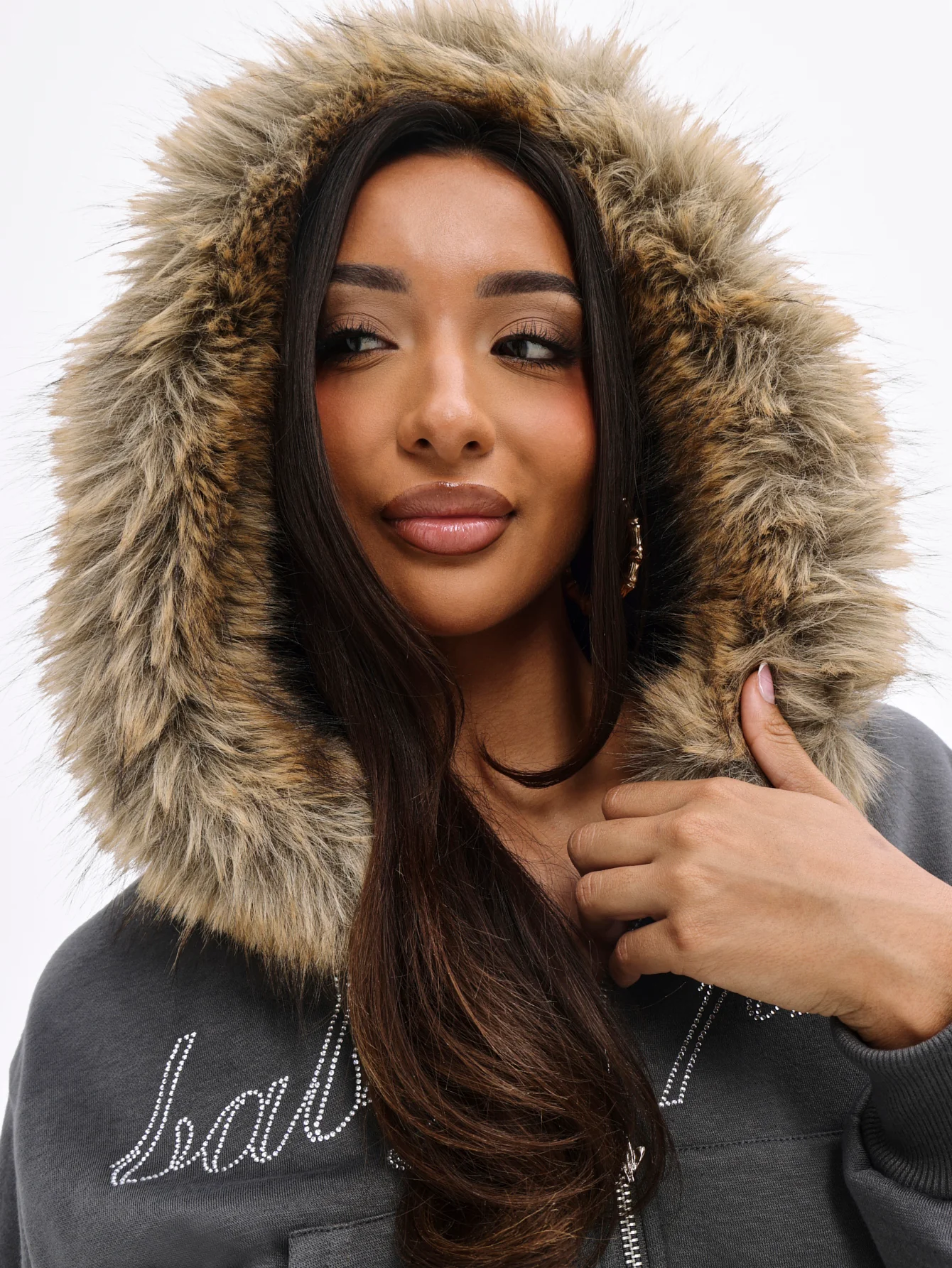 Fur Trim Zip Up Hoodie - Image 6