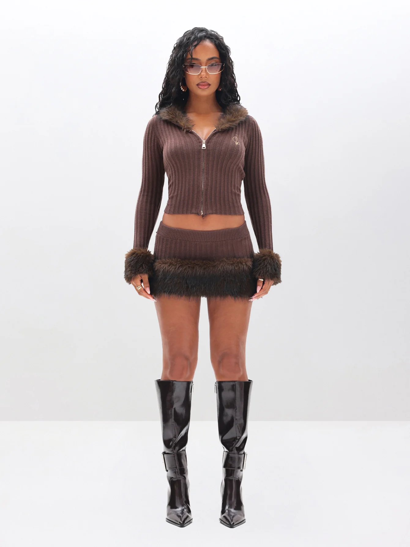 Knit Cardigan with Fur Trim - Image 3