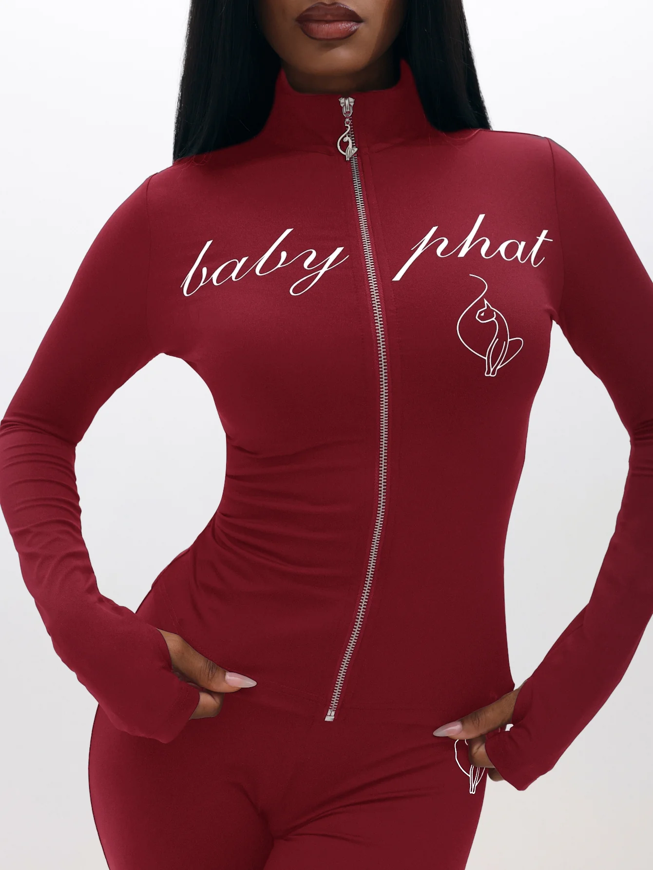 Long Sleeve High Neck Zip Up Top - Image 2