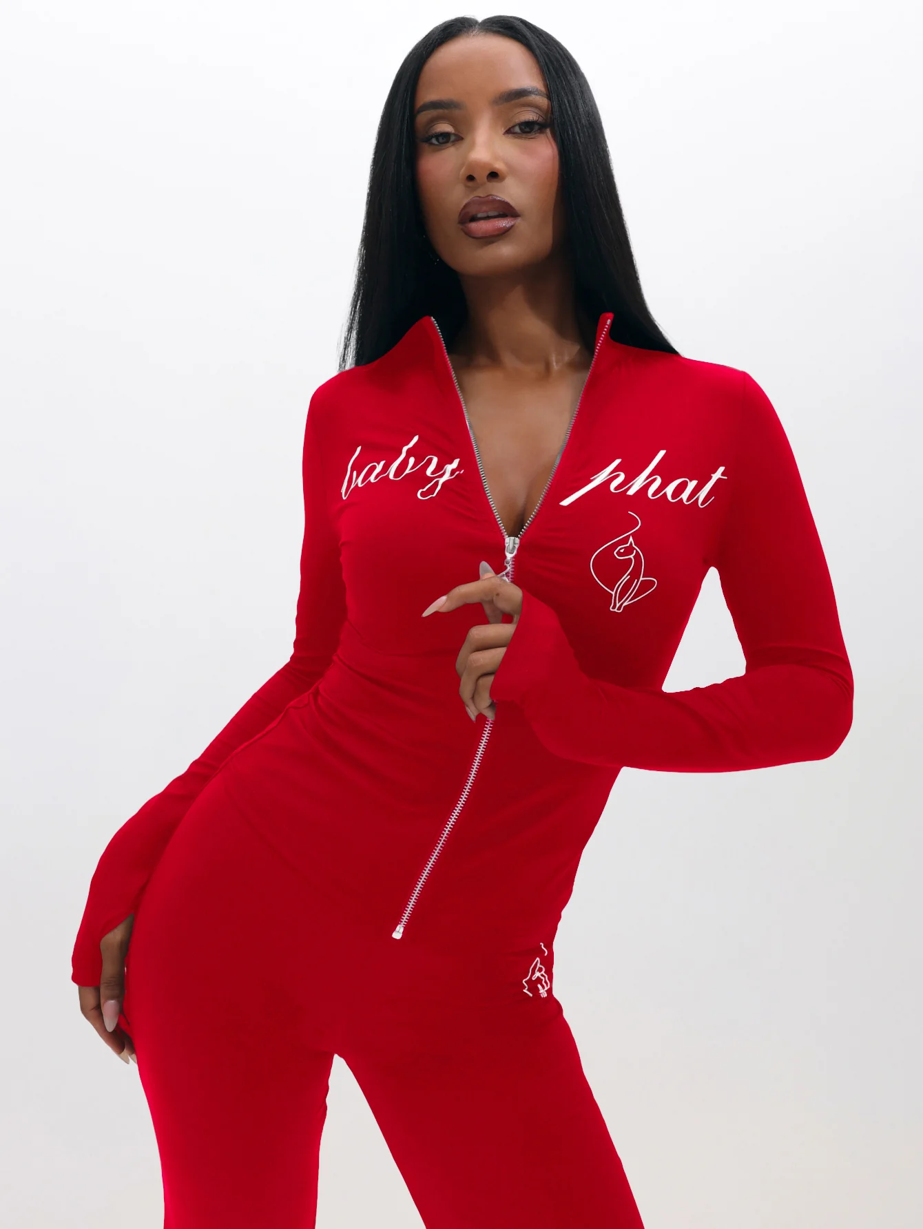 Long Sleeve High Neck Zip Up Top - Image 3