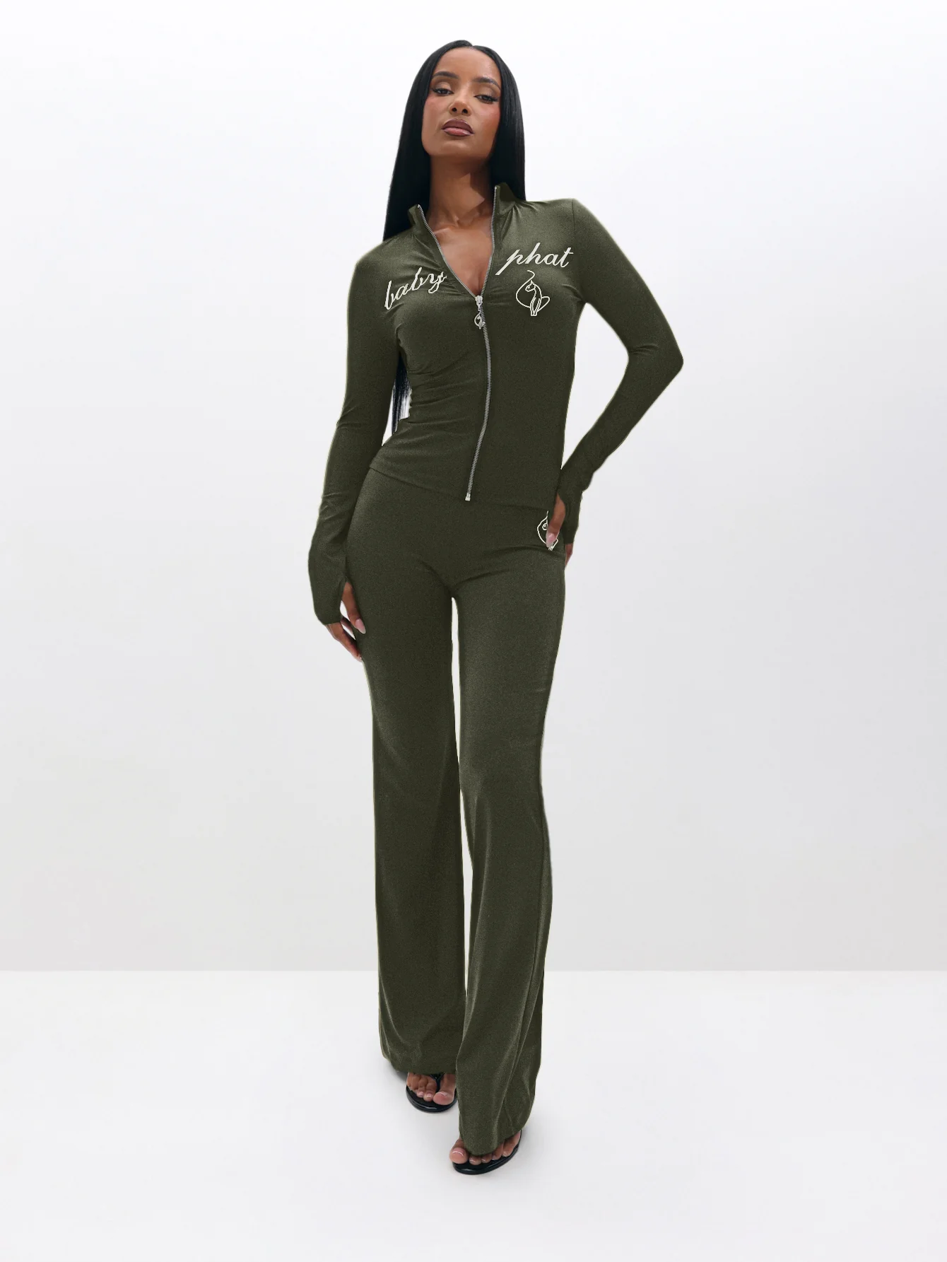 Long Sleeve High Neck Zip Up Top - Image 2