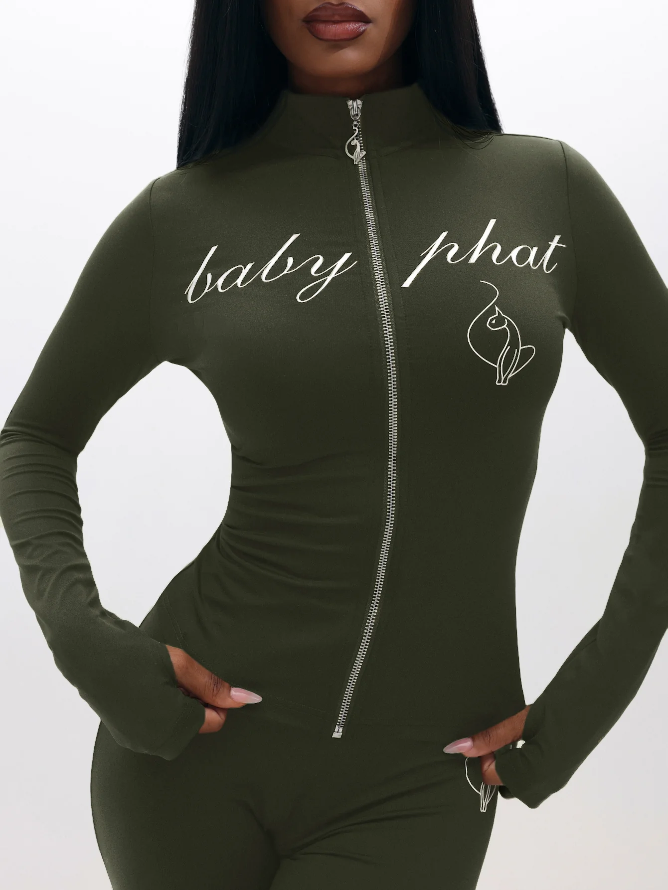 Long Sleeve High Neck Zip Up Top - Image 3