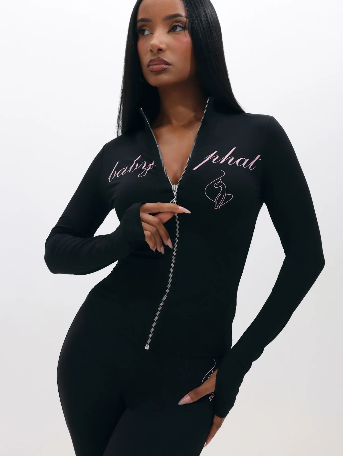 Long Sleeve High Neck Zip Up Top - Image 3