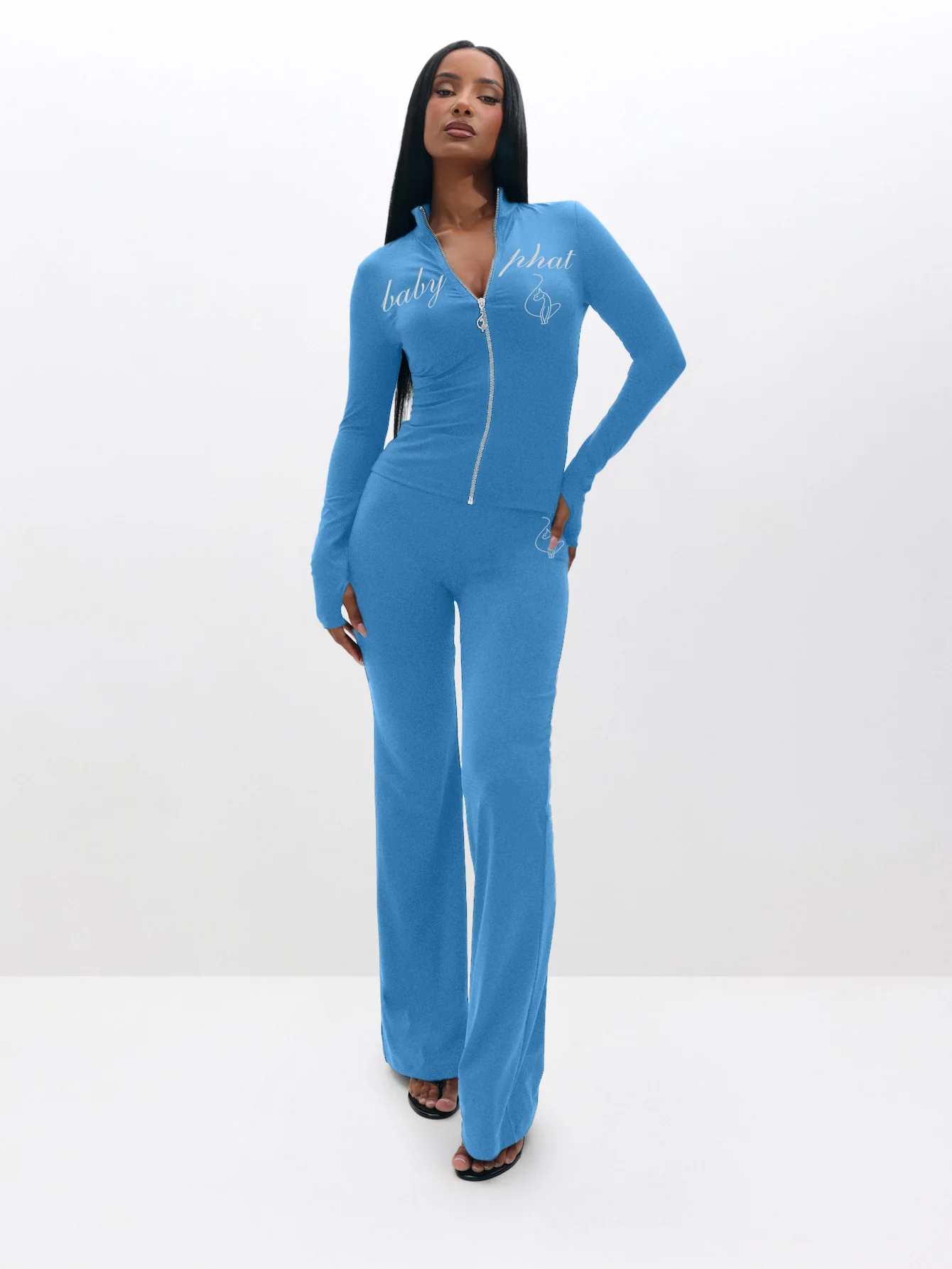 Long Sleeve High Neck Zip Up Top - Image 2