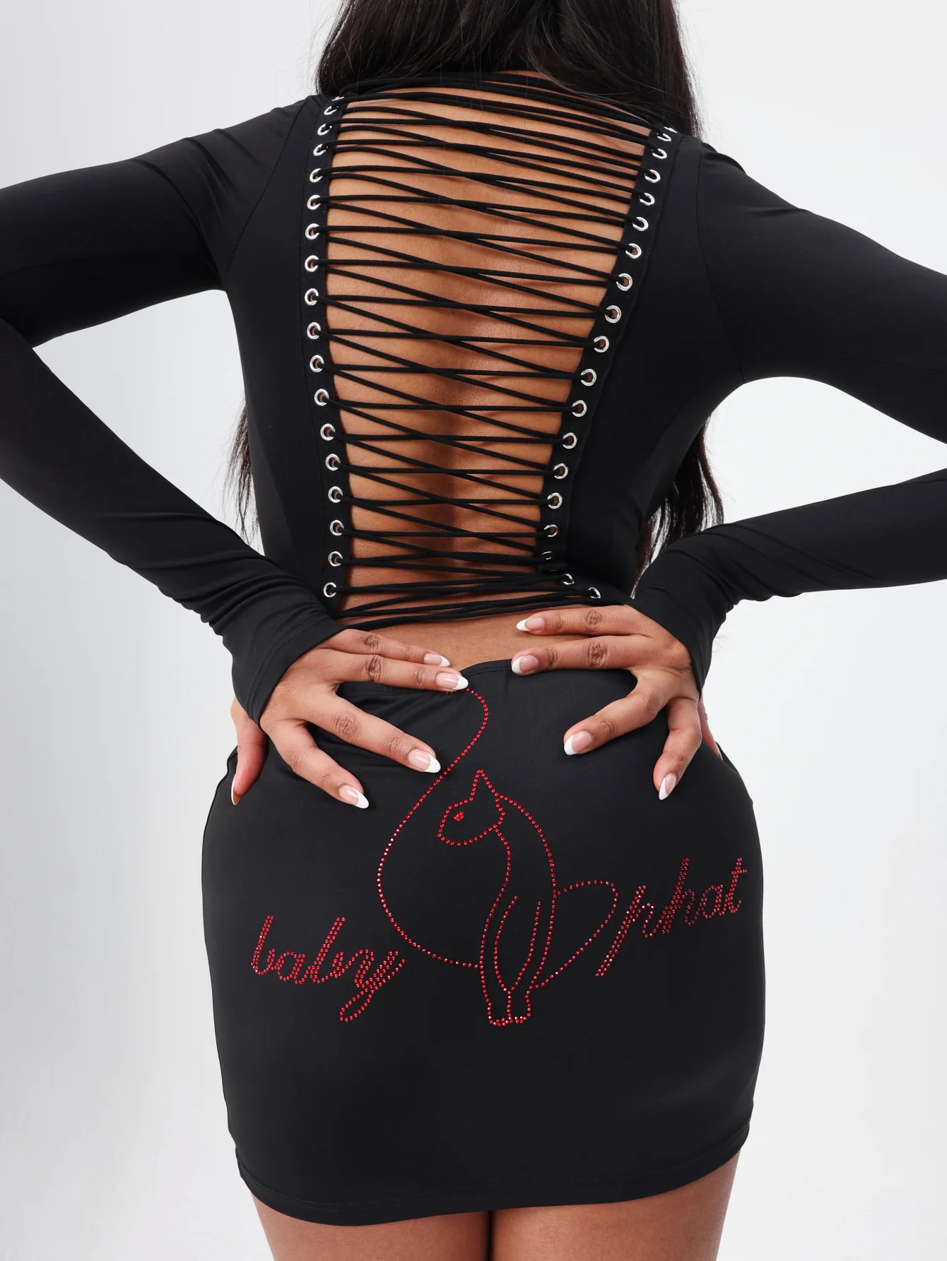 Long Sleeve Mini Dress With Lace Up Back Detail - Image 4
