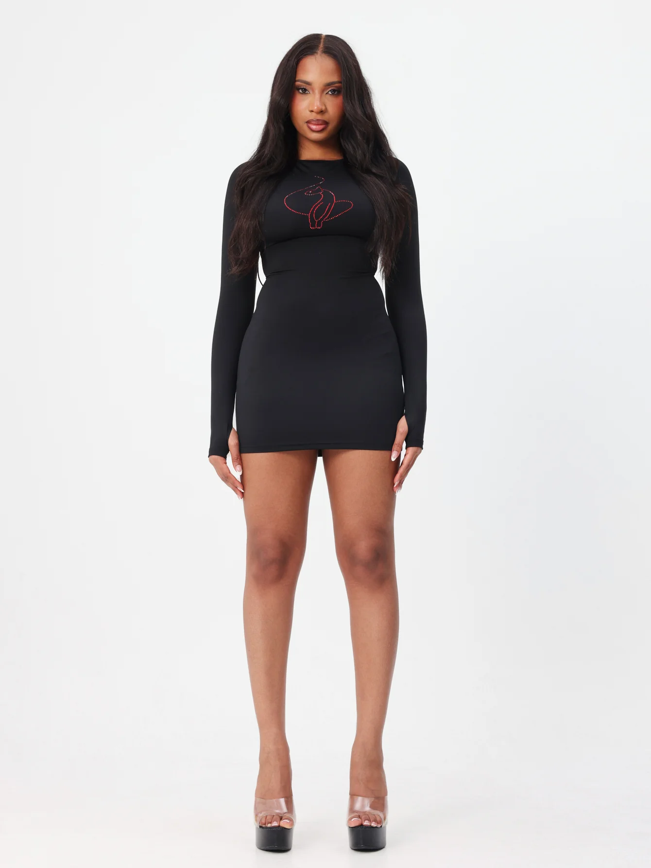 Long Sleeve Mini Dress With Lace Up Back Detail - Image 5
