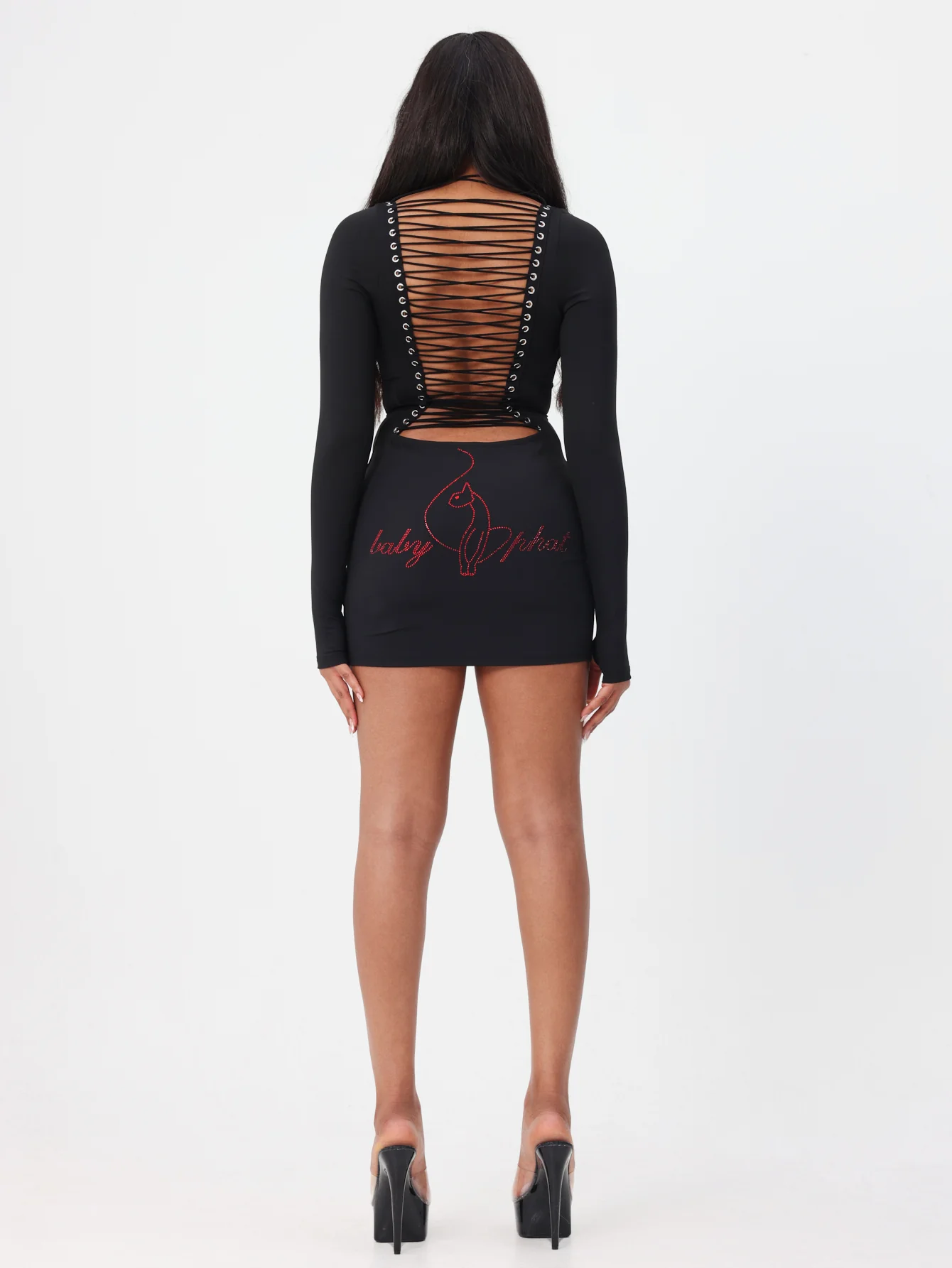 Long Sleeve Mini Dress With Lace Up Back Detail - Image 7