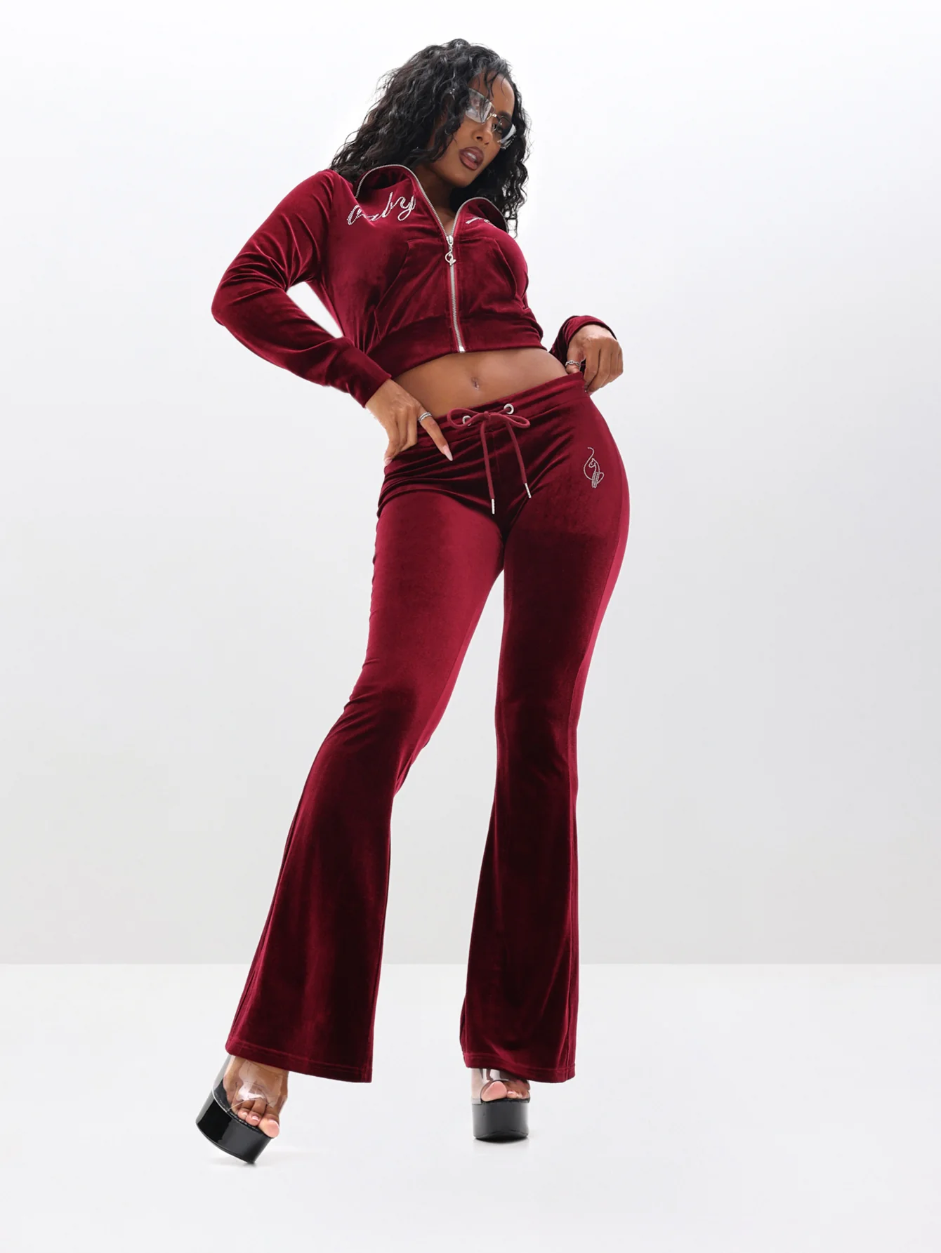 Low Rise Velour Sweatpant with Rhinestones - Image 3