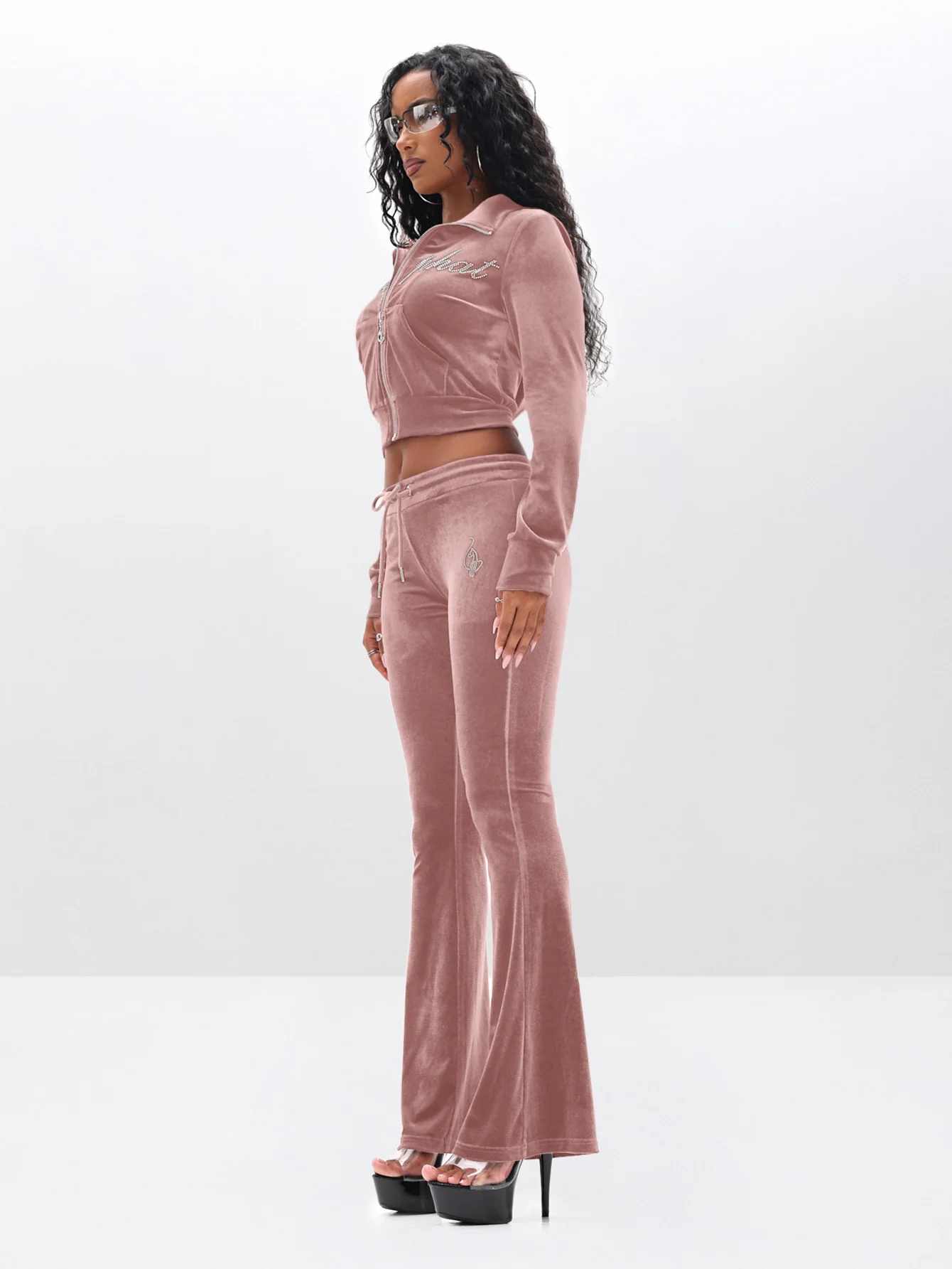 Low Rise Velour Sweatpants With Rhinestones - Image 2