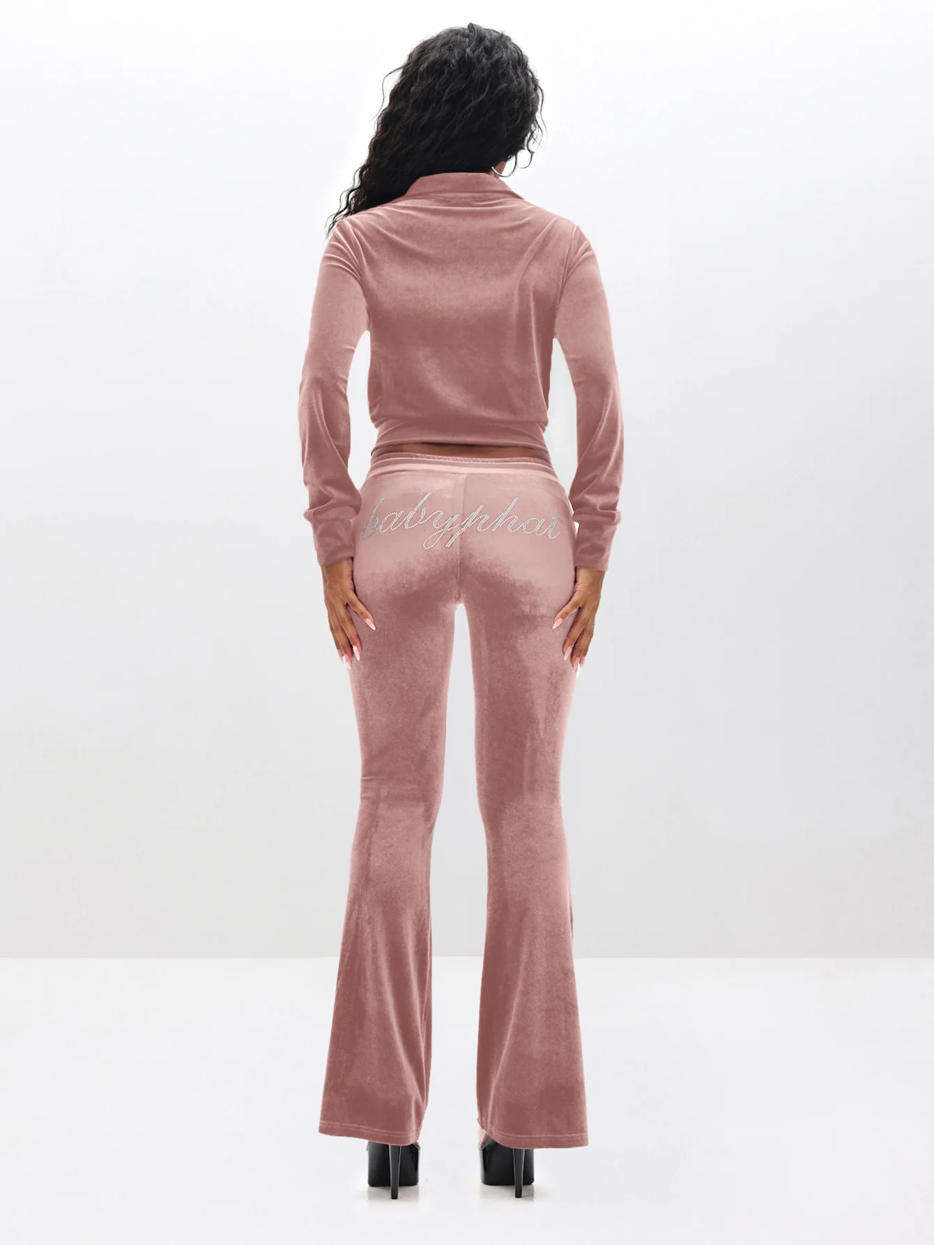 Low Rise Velour Sweatpants With Rhinestones - Image 4