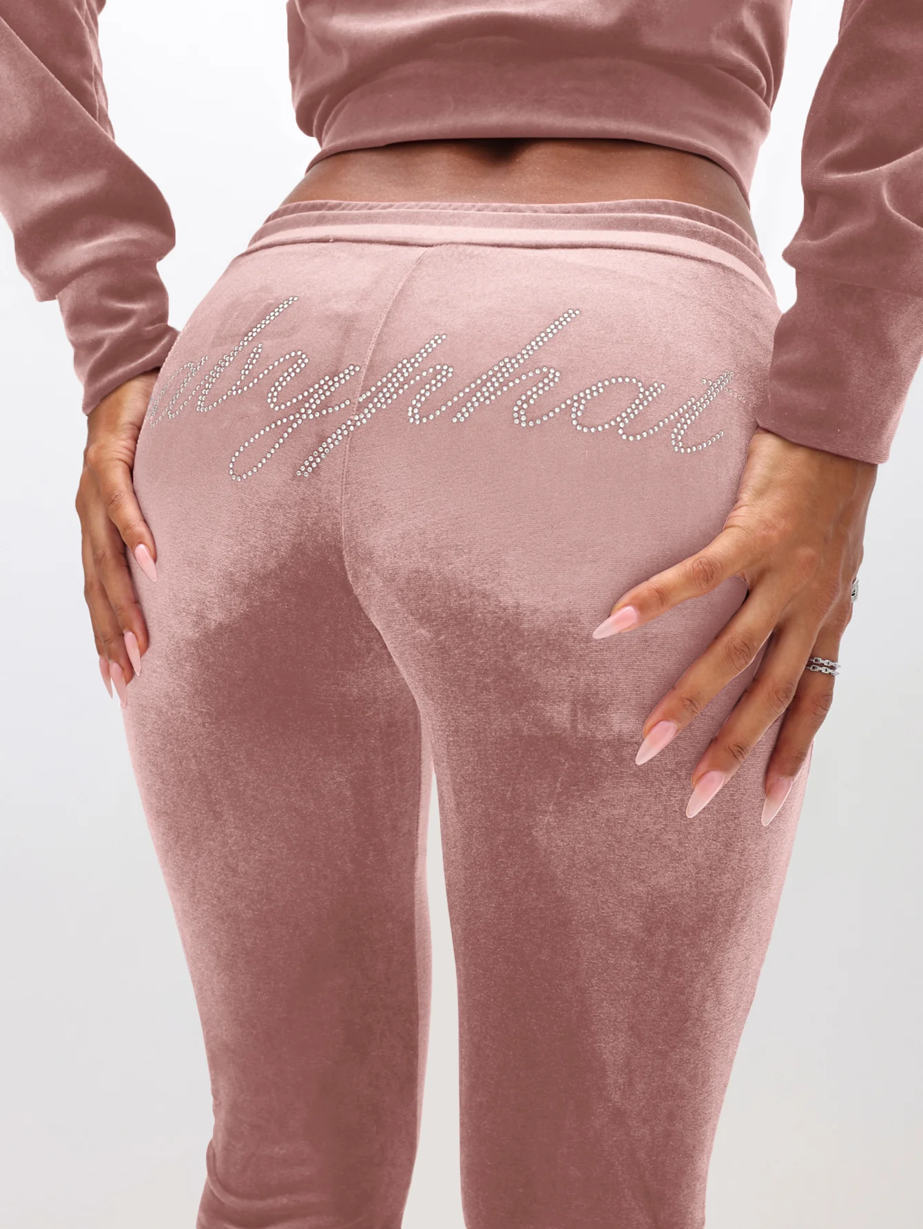Low Rise Velour Sweatpants With Rhinestones - Image 5
