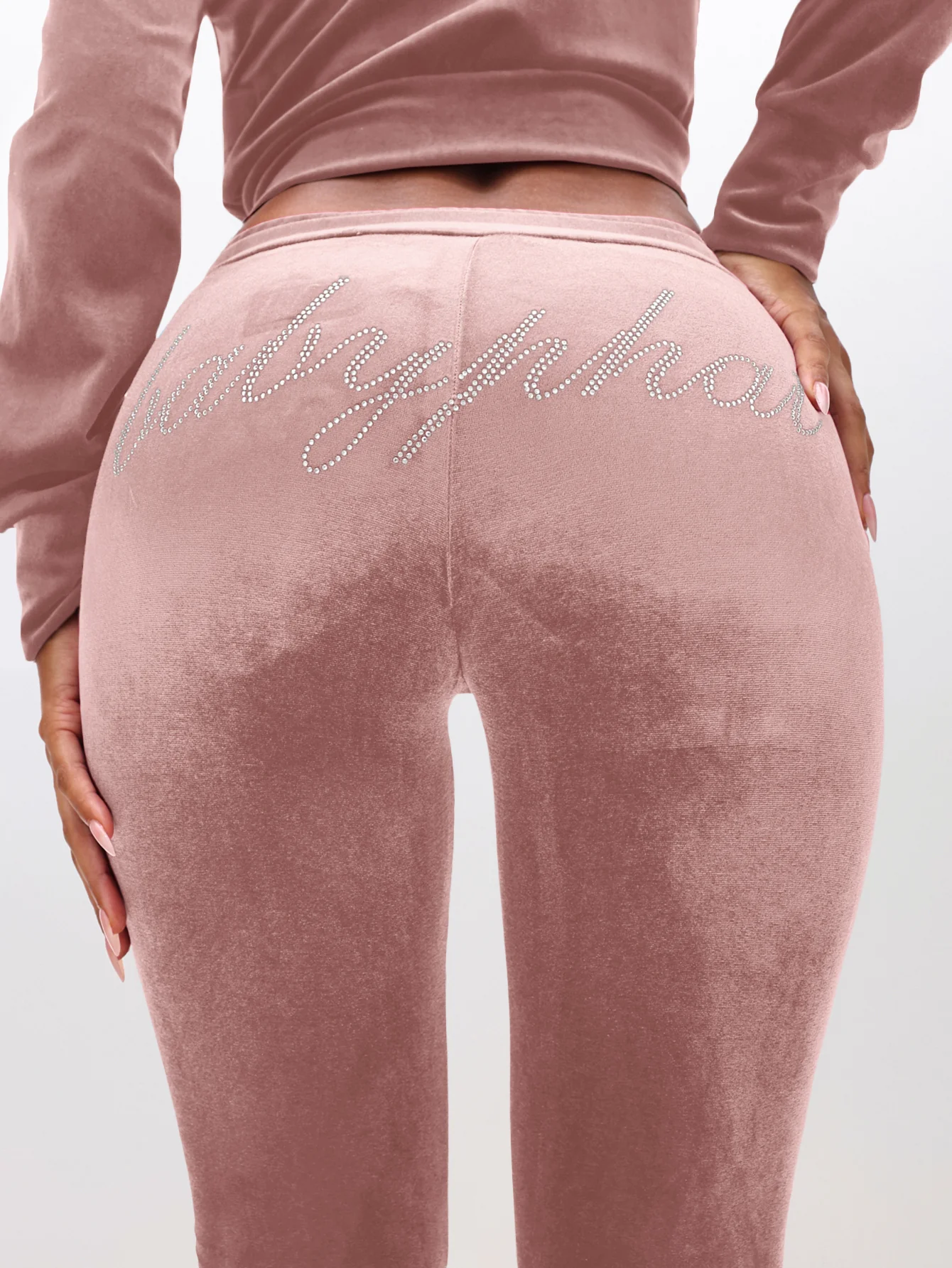 Low Rise Velour Sweatpants With Rhinestones - Image 6