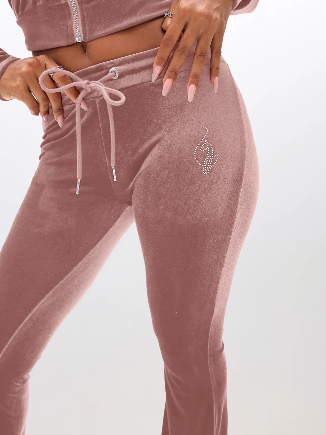 Low Rise Velour Sweatpants With Rhinestones - Image 7