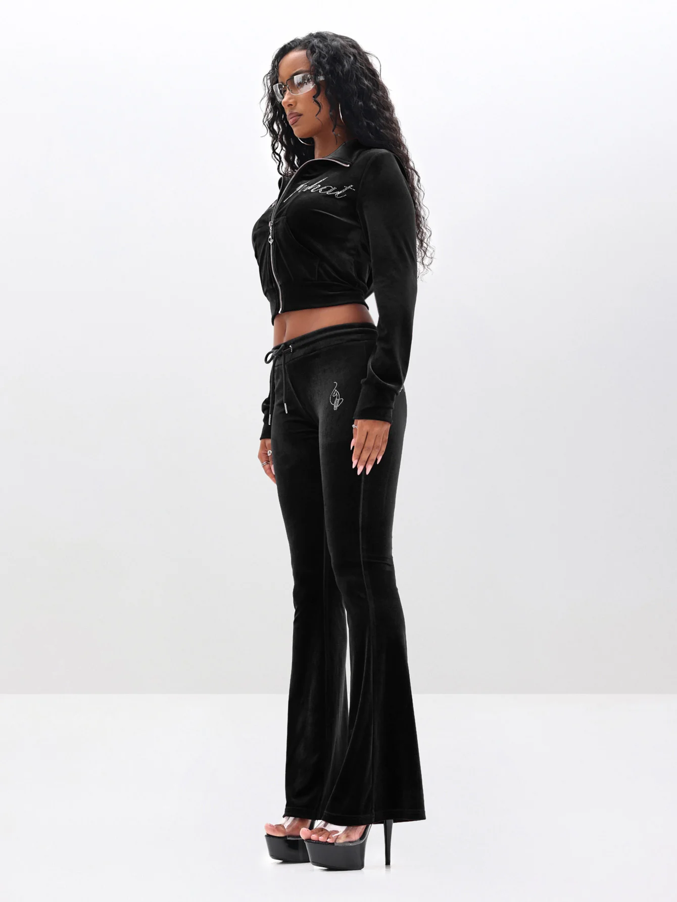 Low Rise Velour Sweatpants With Rhinestones - Image 2