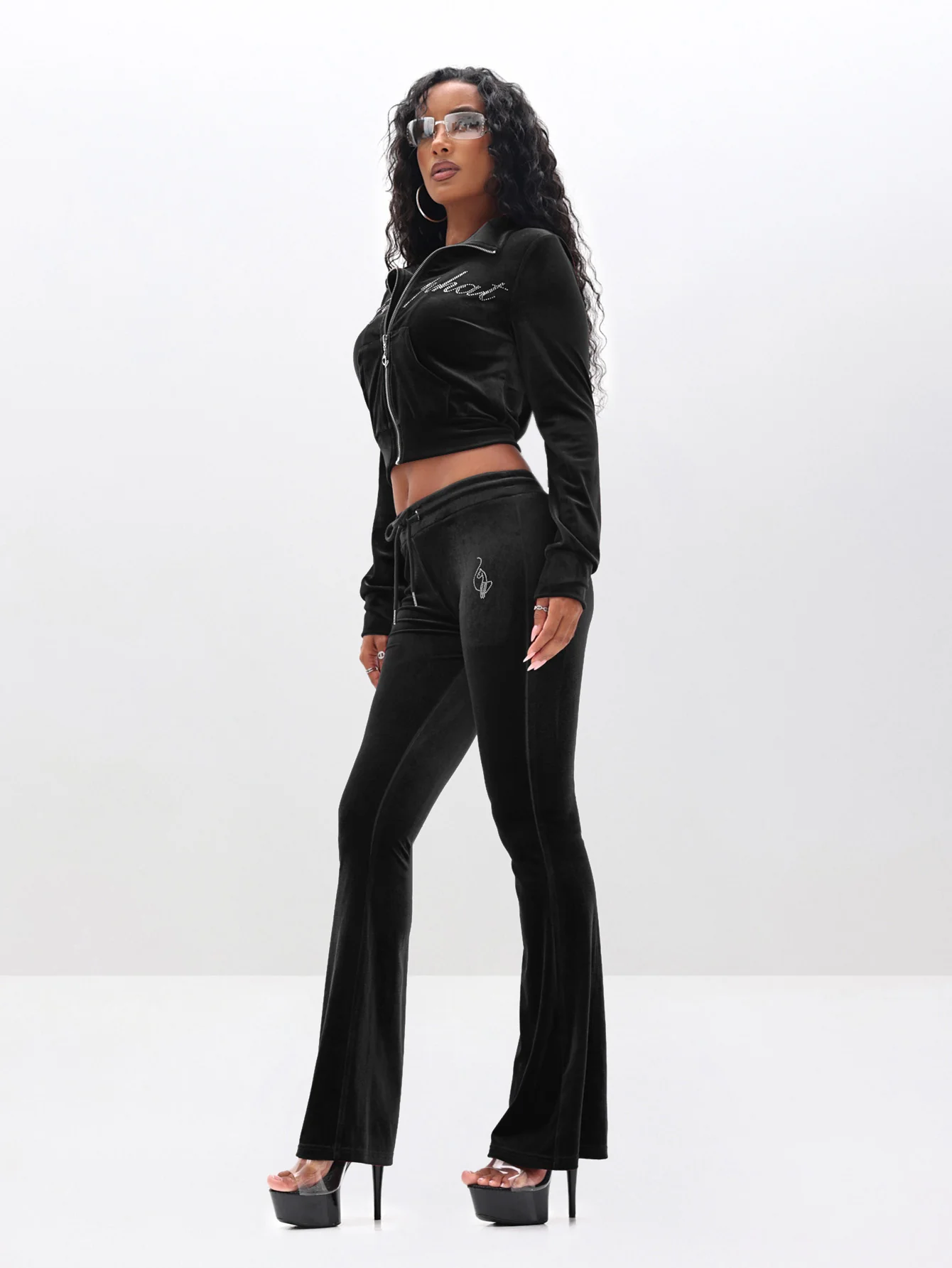 Low Rise Velour Sweatpants With Rhinestones - Image 3