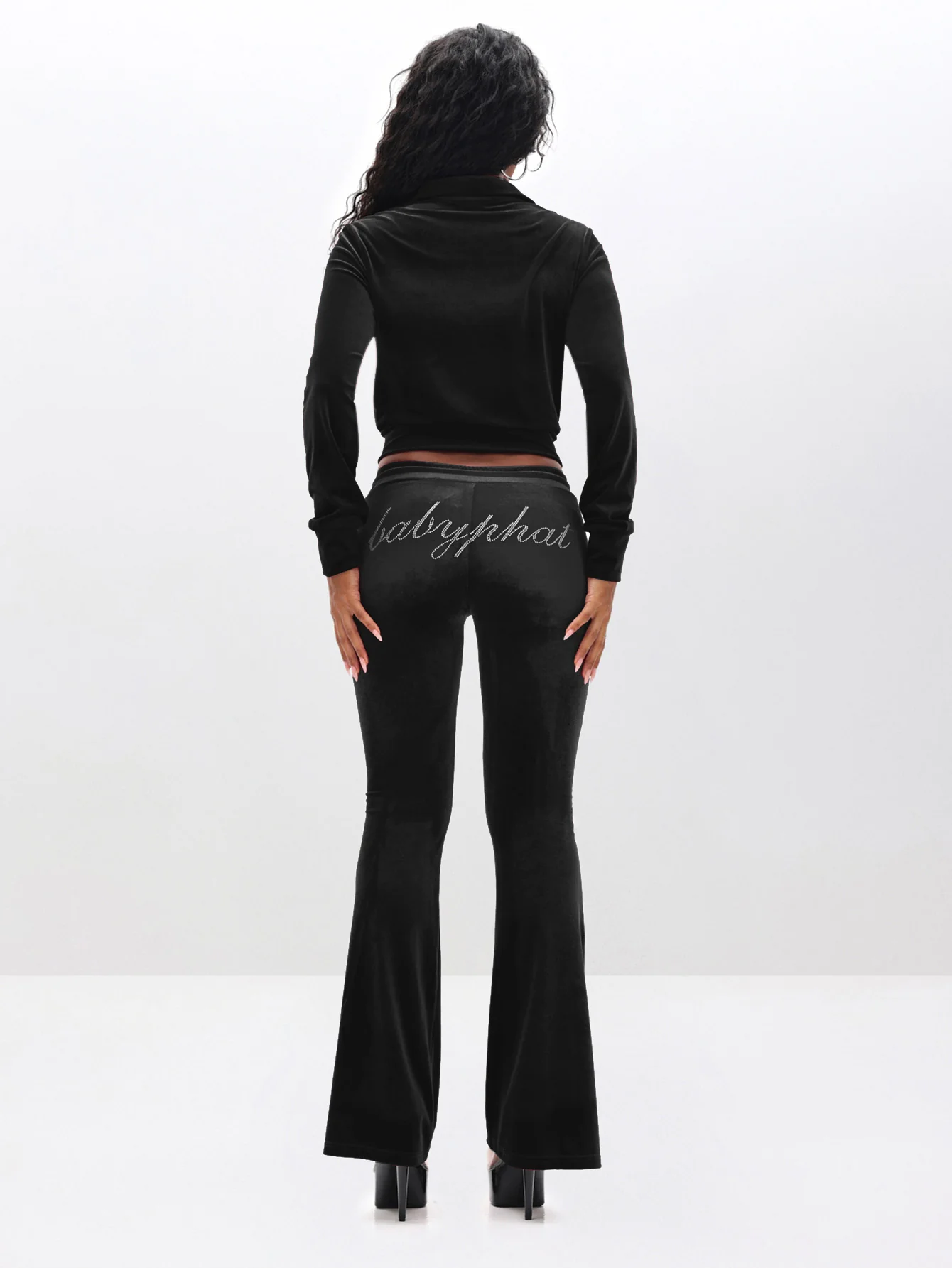 Low Rise Velour Sweatpants With Rhinestones - Image 4