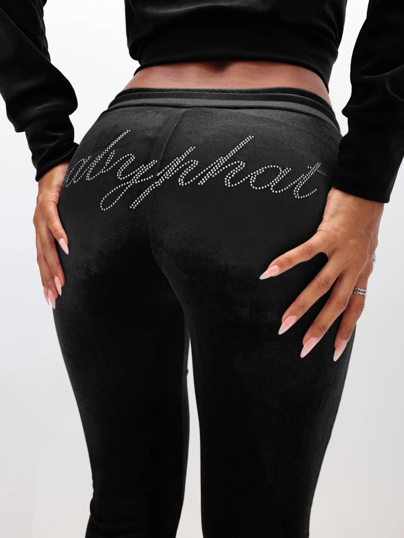 Low Rise Velour Sweatpants With Rhinestones - Image 5
