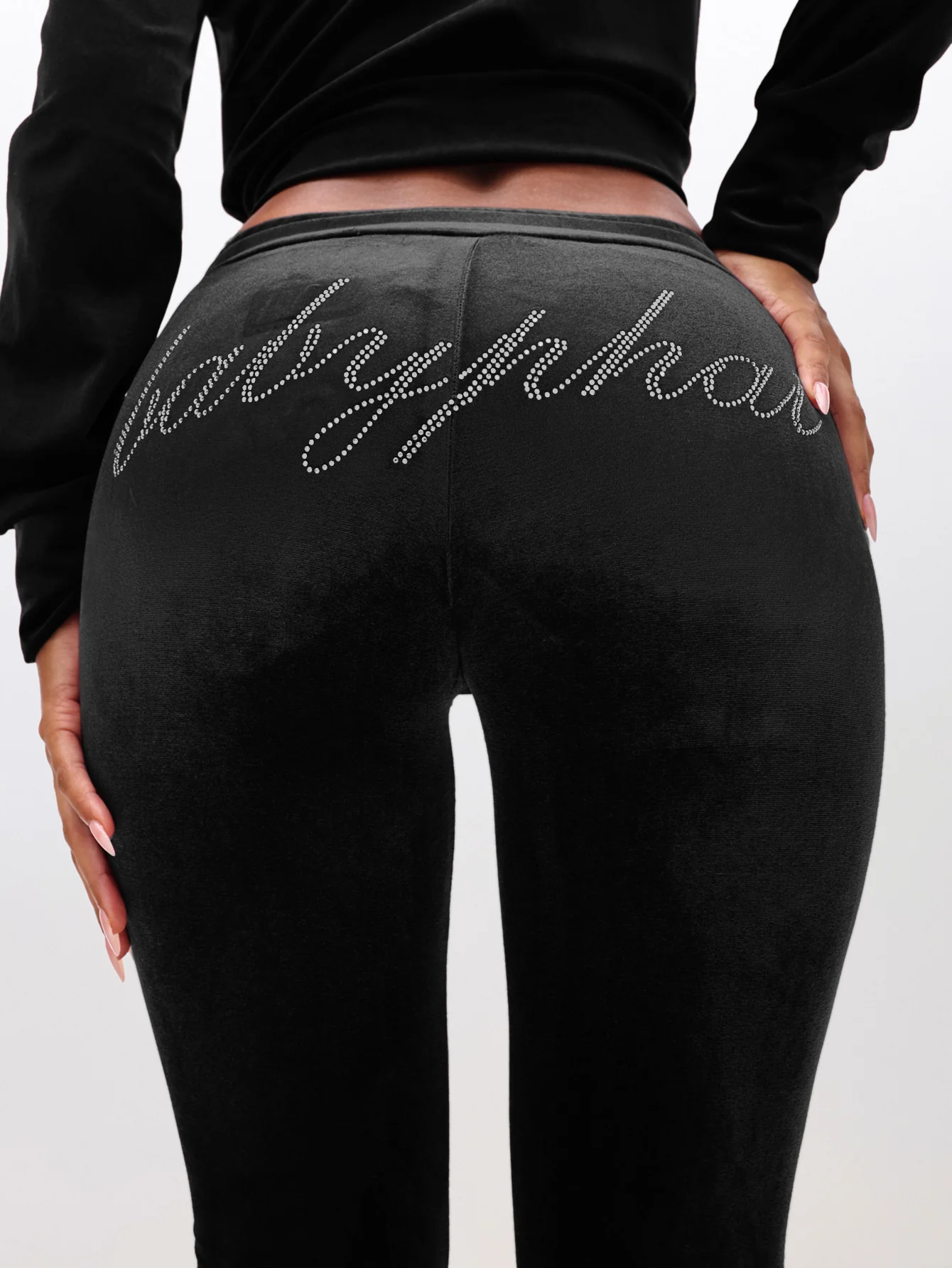 Low Rise Velour Sweatpants With Rhinestones - Image 6
