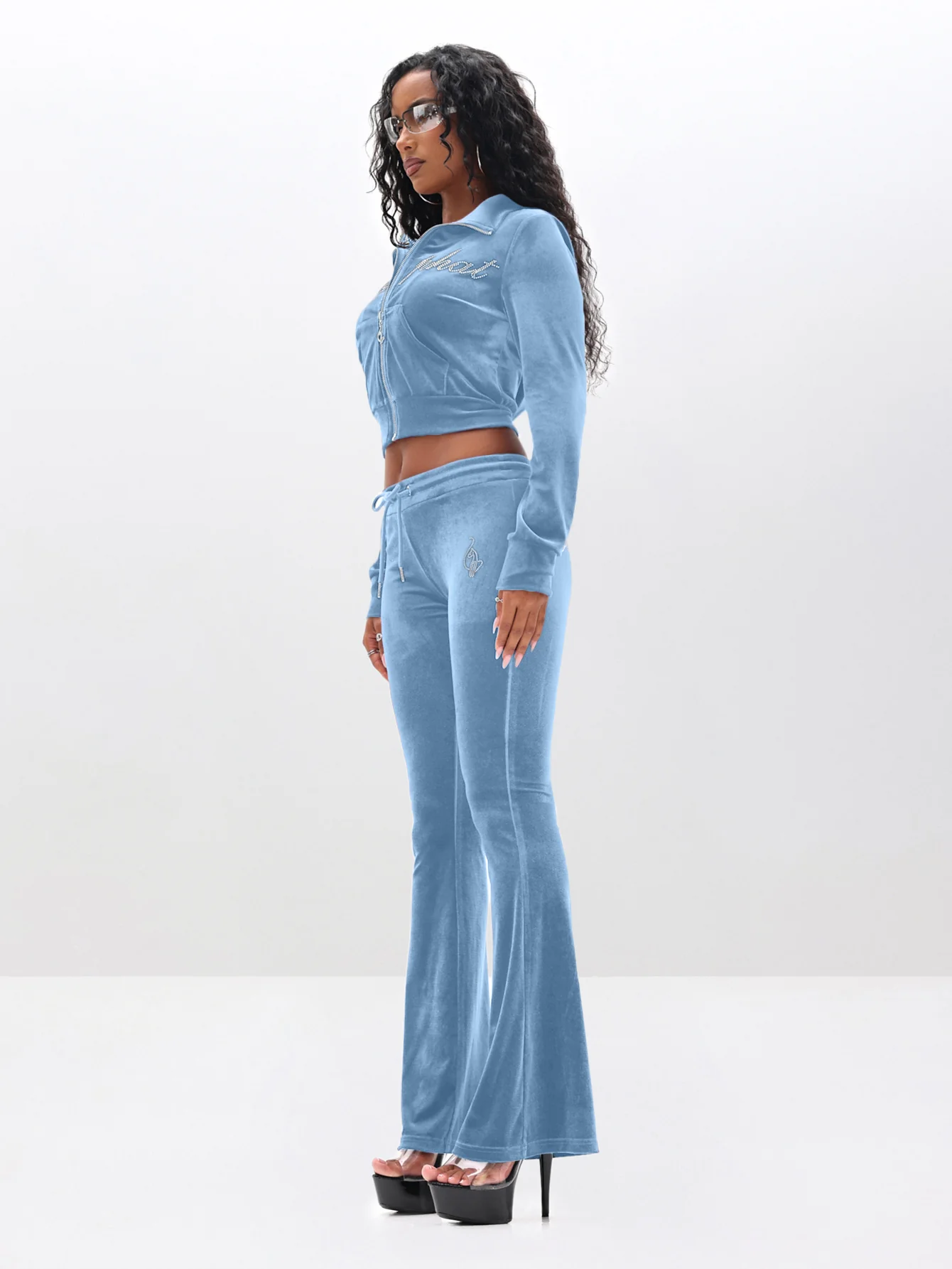 Low Rise Velour Sweatpants With Rhinestones - Image 3