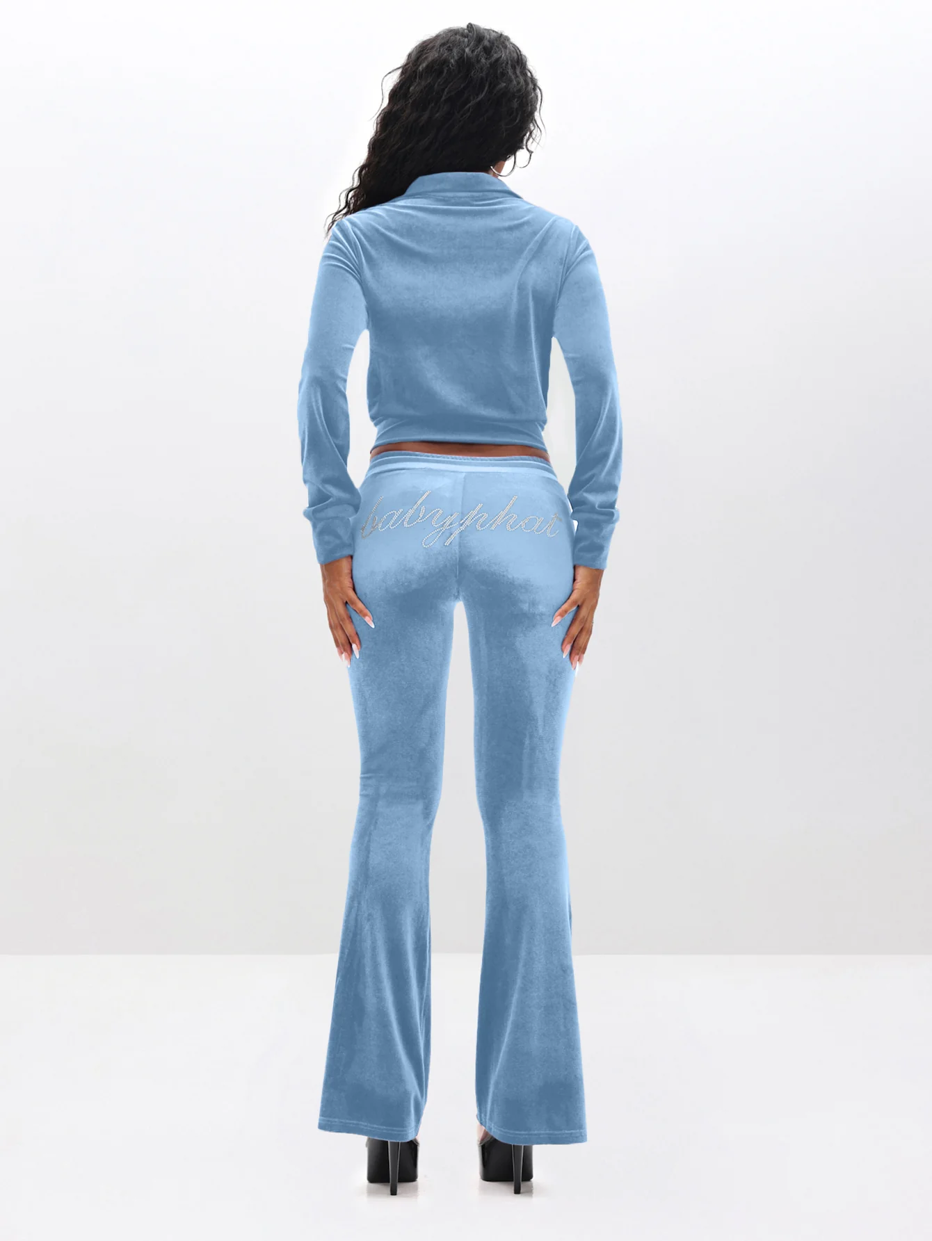 Low Rise Velour Sweatpants With Rhinestones - Image 4