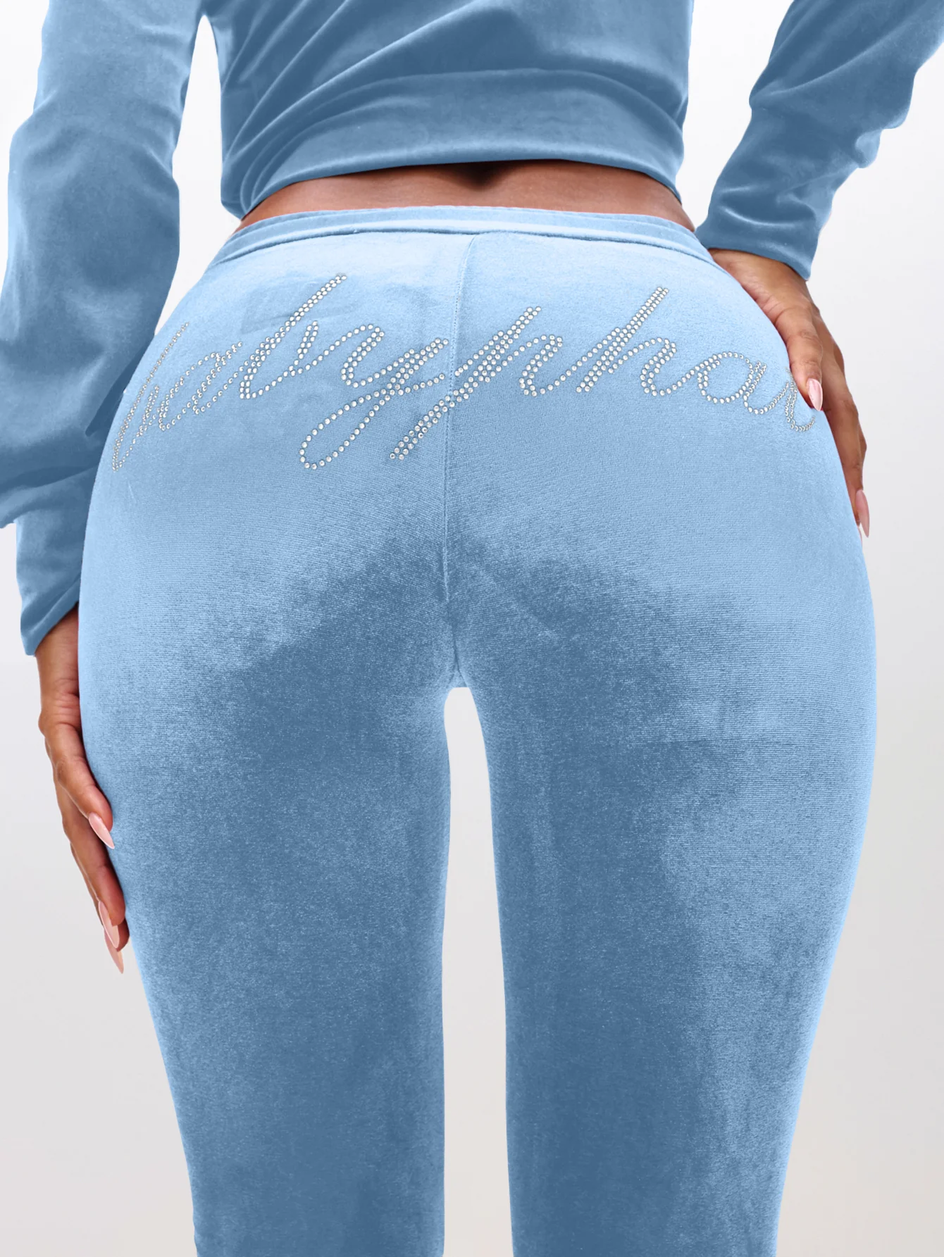Low Rise Velour Sweatpants With Rhinestones - Image 5