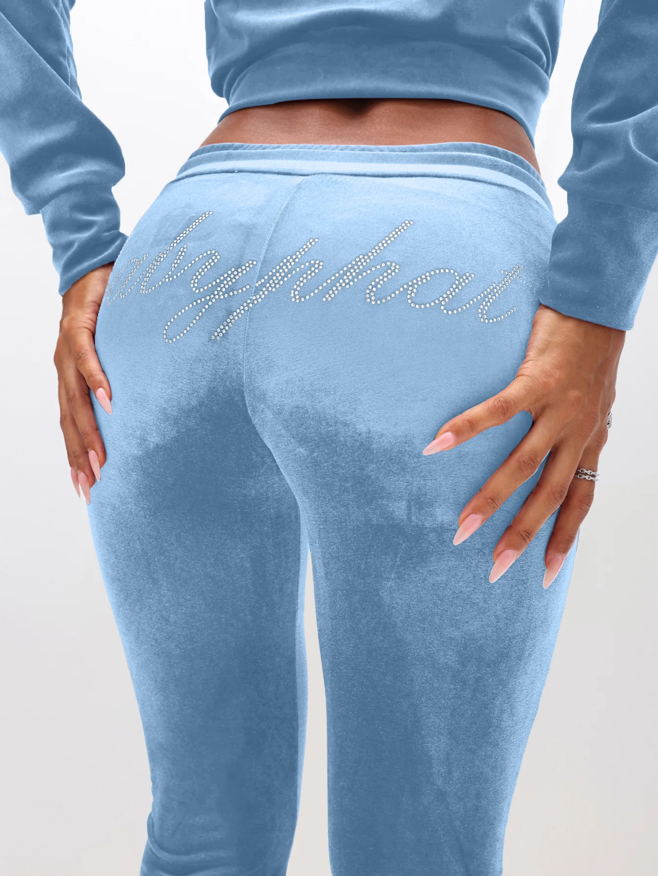 Low Rise Velour Sweatpants With Rhinestones - Image 7