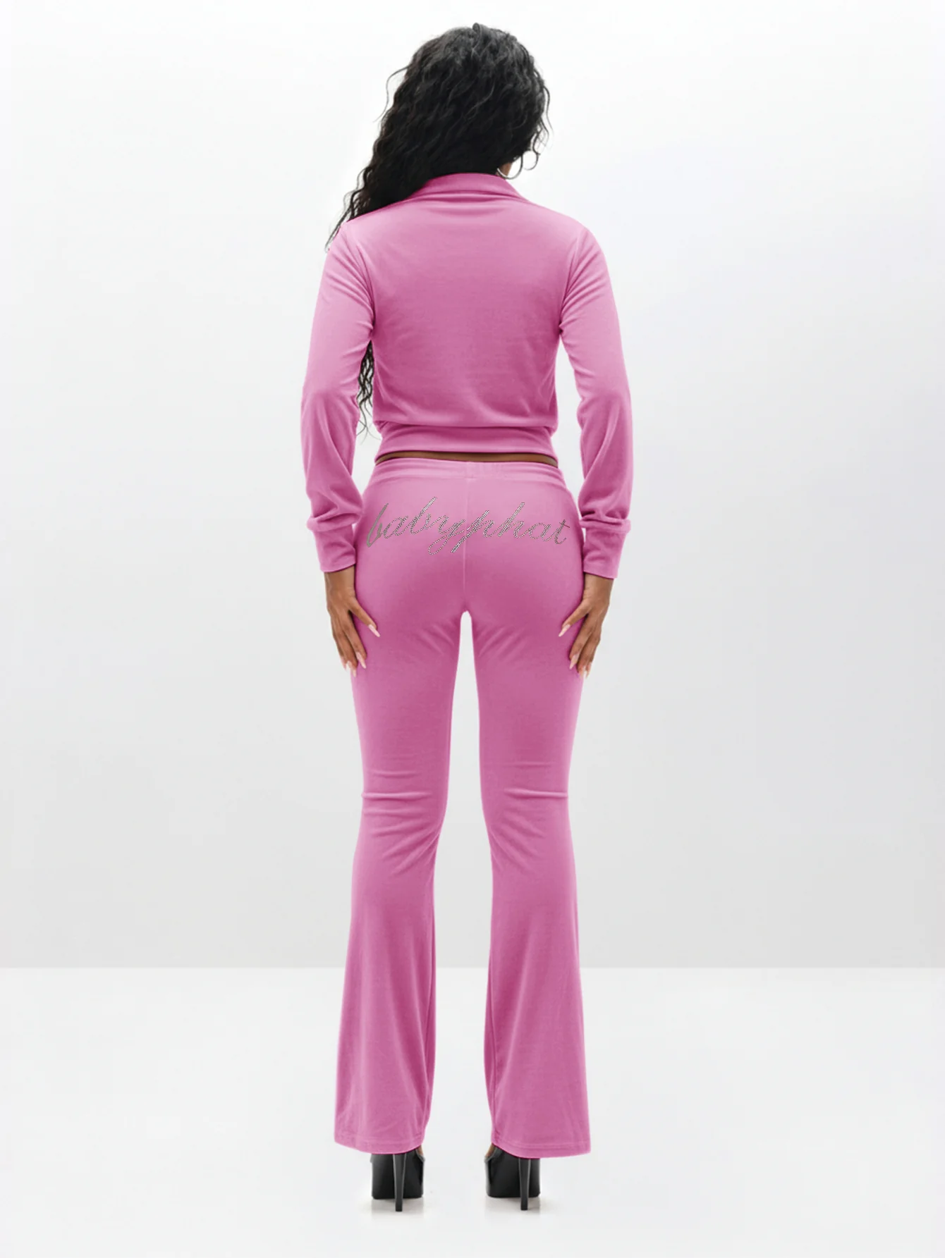 Low Rise Velour Sweatpants With Rhinestones - Image 5