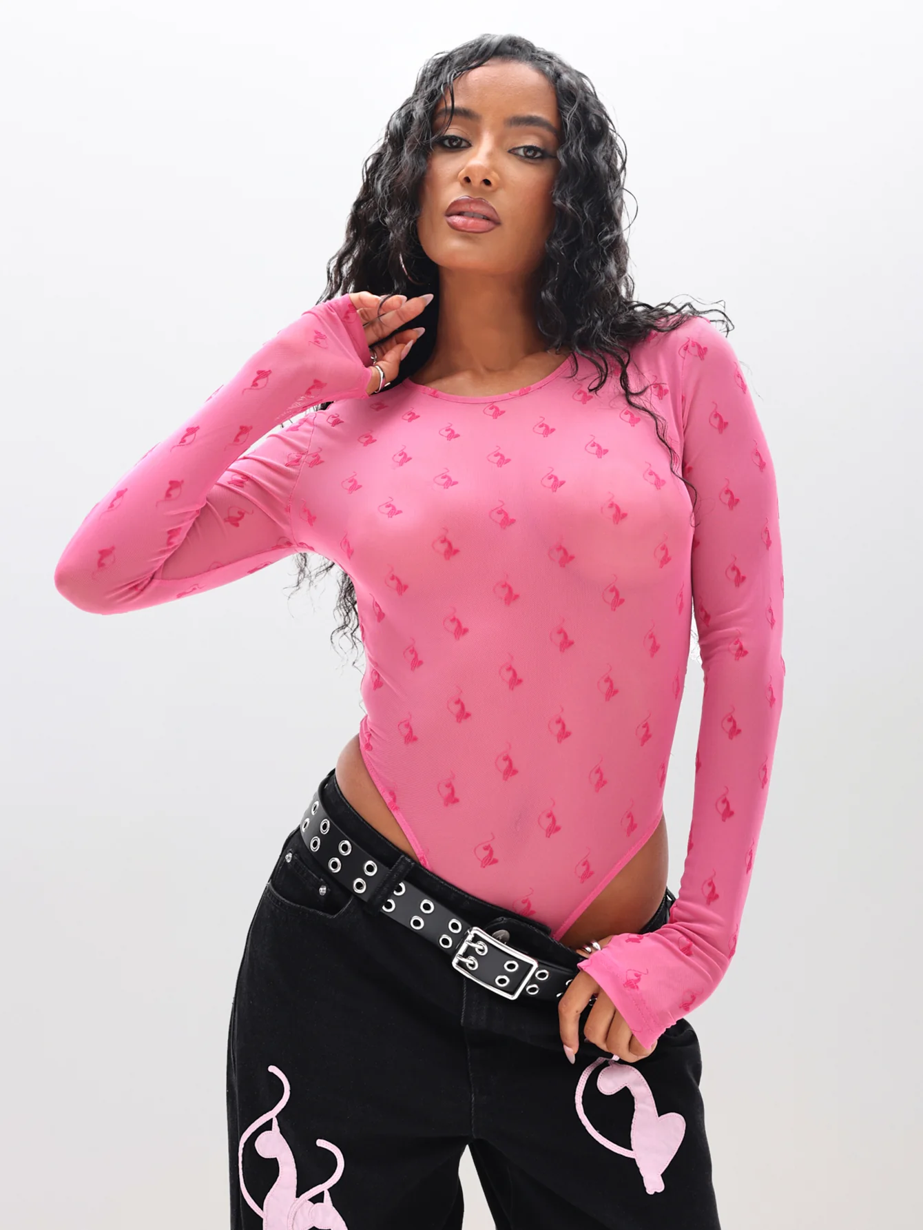 Mesh Long Sleeve Bodysuit - Image 3