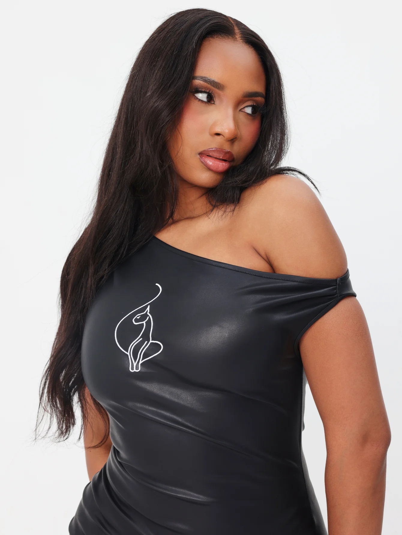 One Shoulder Faux Leather Mini Dress - Image 4