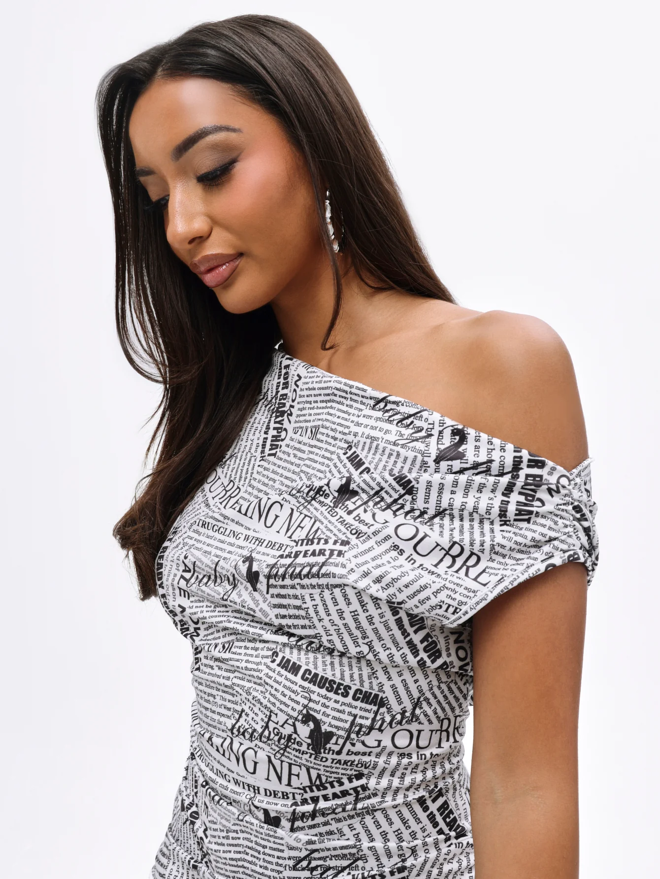 One Shoulder Mini Dress in Newspaper Print - Image 4