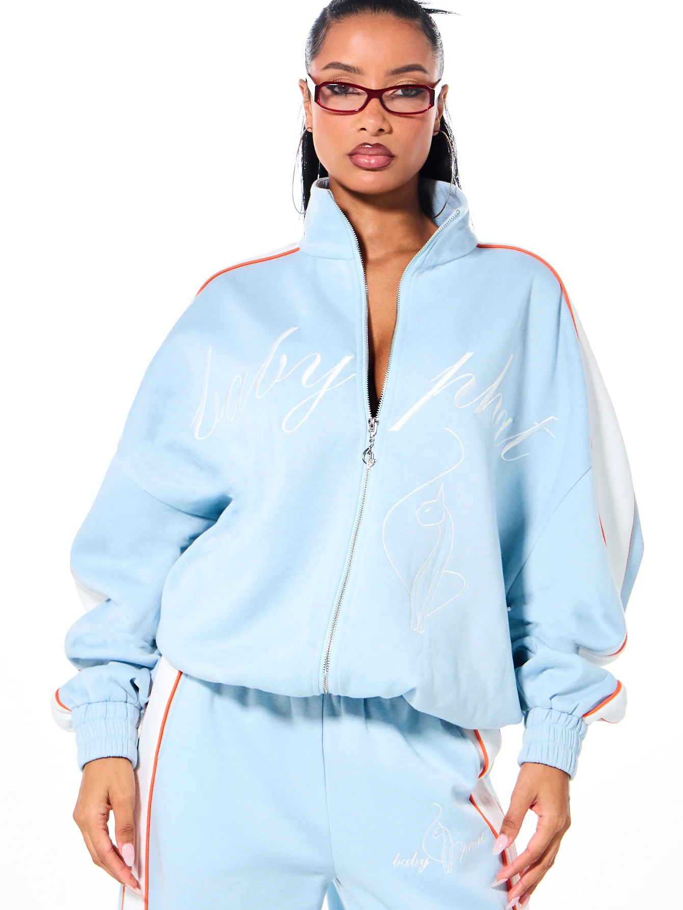 Oversized Funnel Neck Velour Zip Up - Image 6