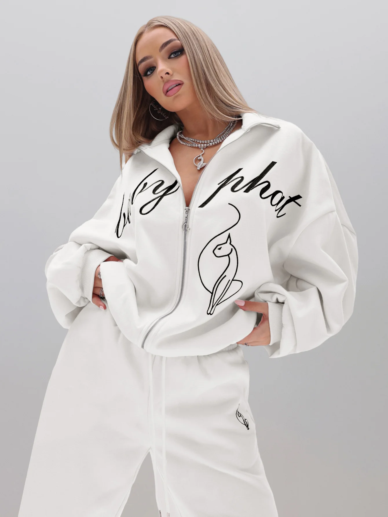 Oversized High Neck Zip Up Sweatshirt - Image 2